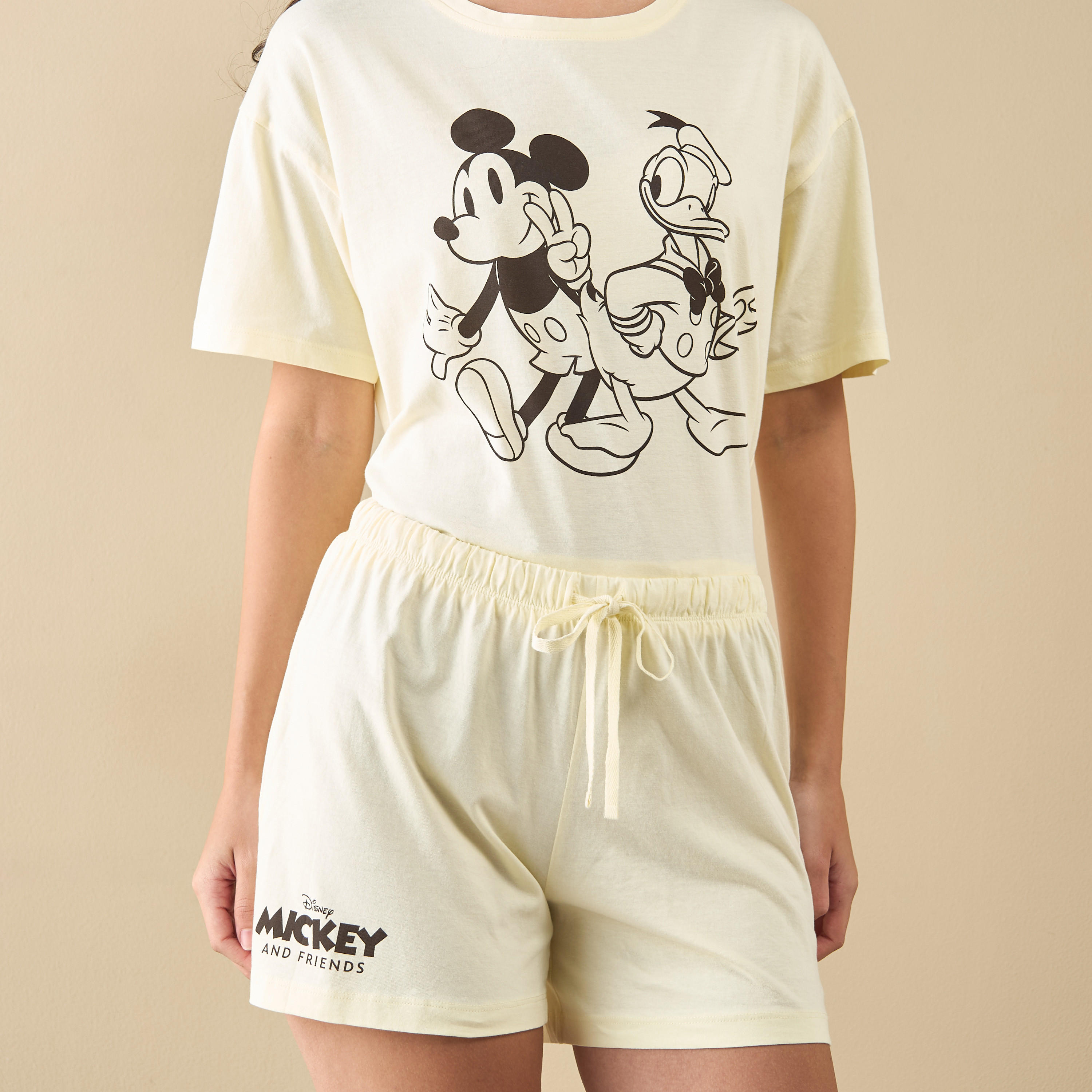 Mickey and Donald Print T-shirt and Shorts Set-women-clothing-nightwear-pyjamas-shortsets-image-5