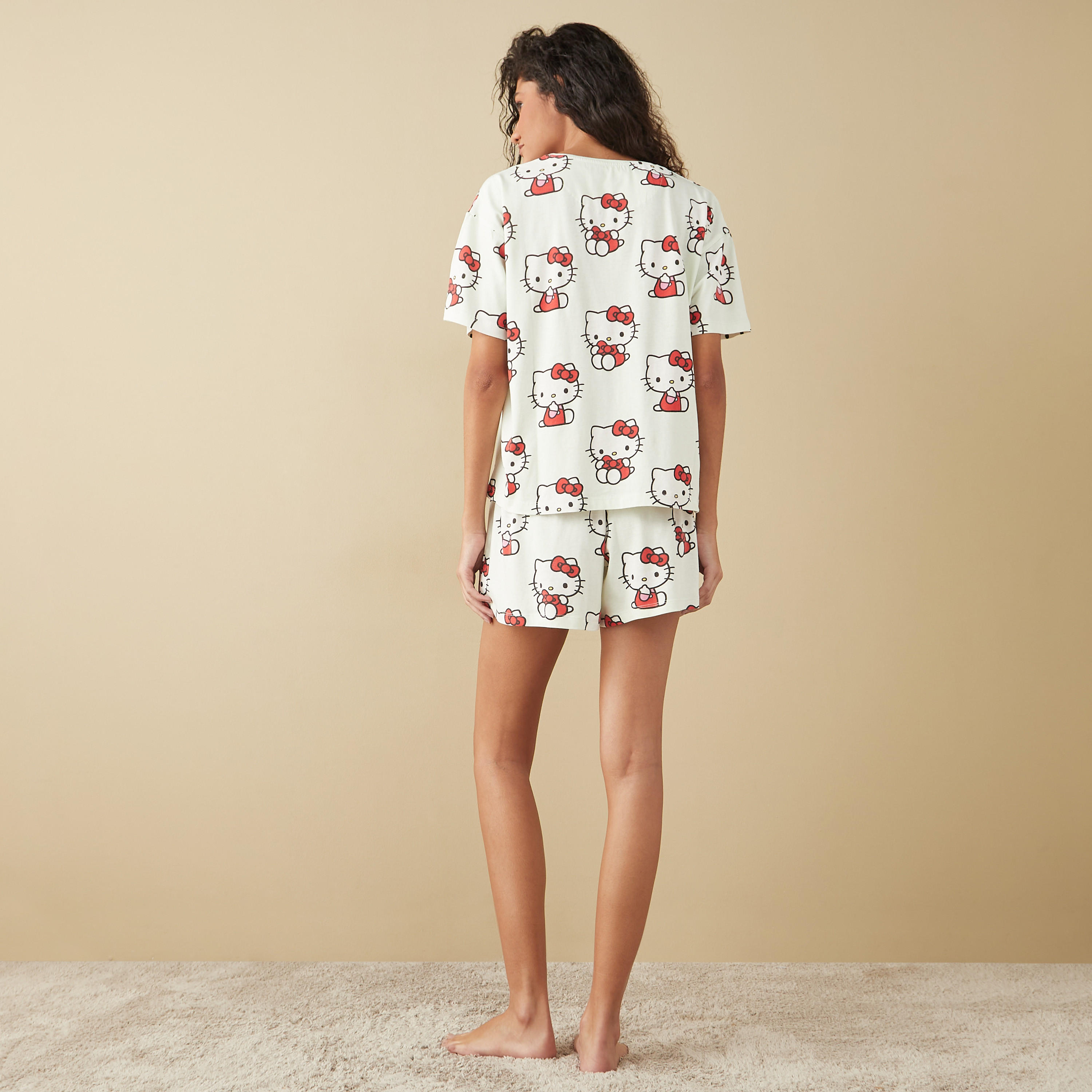 Hello Kitty Print T-shirt and Shorts Set-women-clothing-nightwear-pyjamas-shortsets-image-4