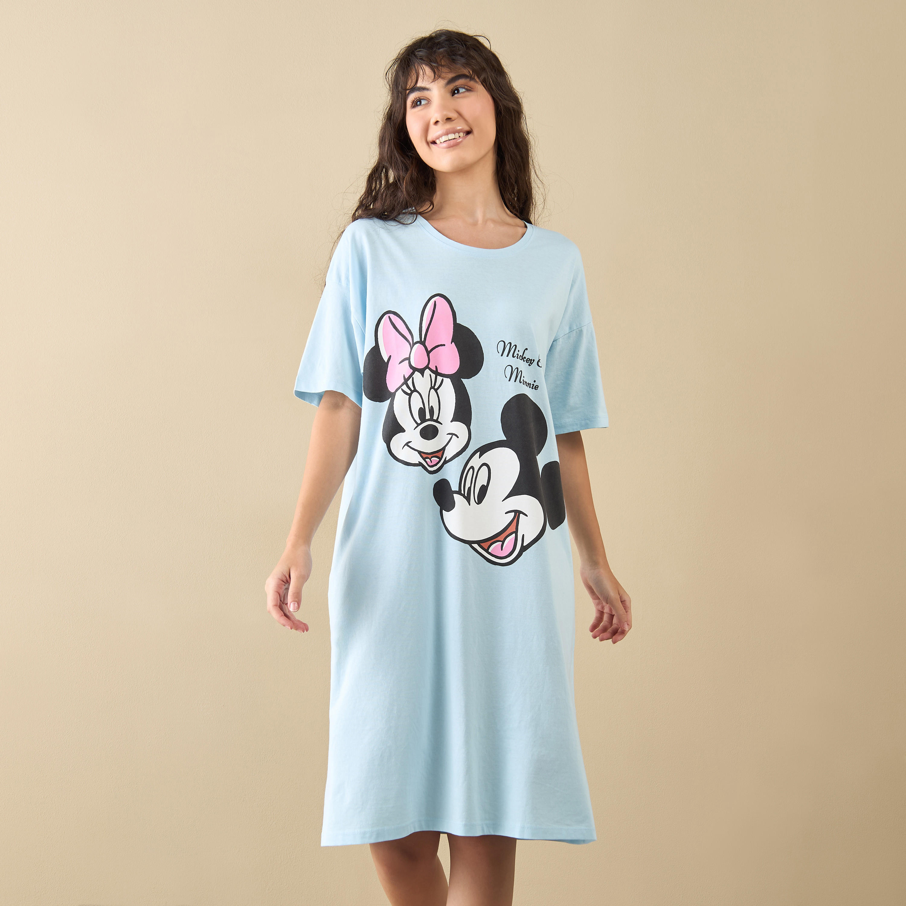 قميص نوم بأكمام قصيرة وطبعات ميكي وميني ماوس-women-clothing-nightwear-nighties-image-1