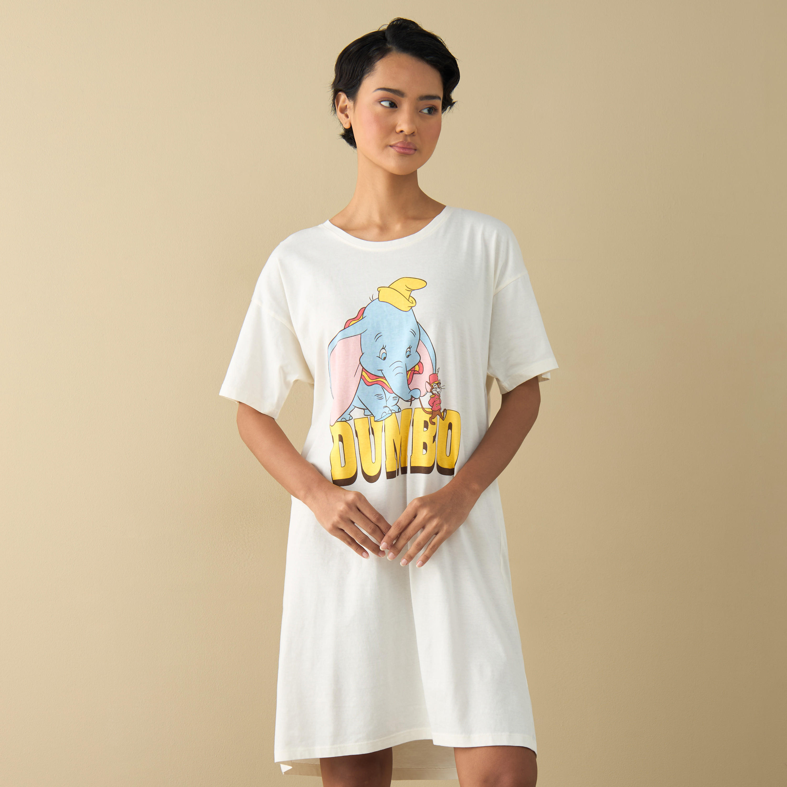 Dumbo Print Sleepshirt with Short Sleeves-women-clothing-nightwear-nighties-image-1