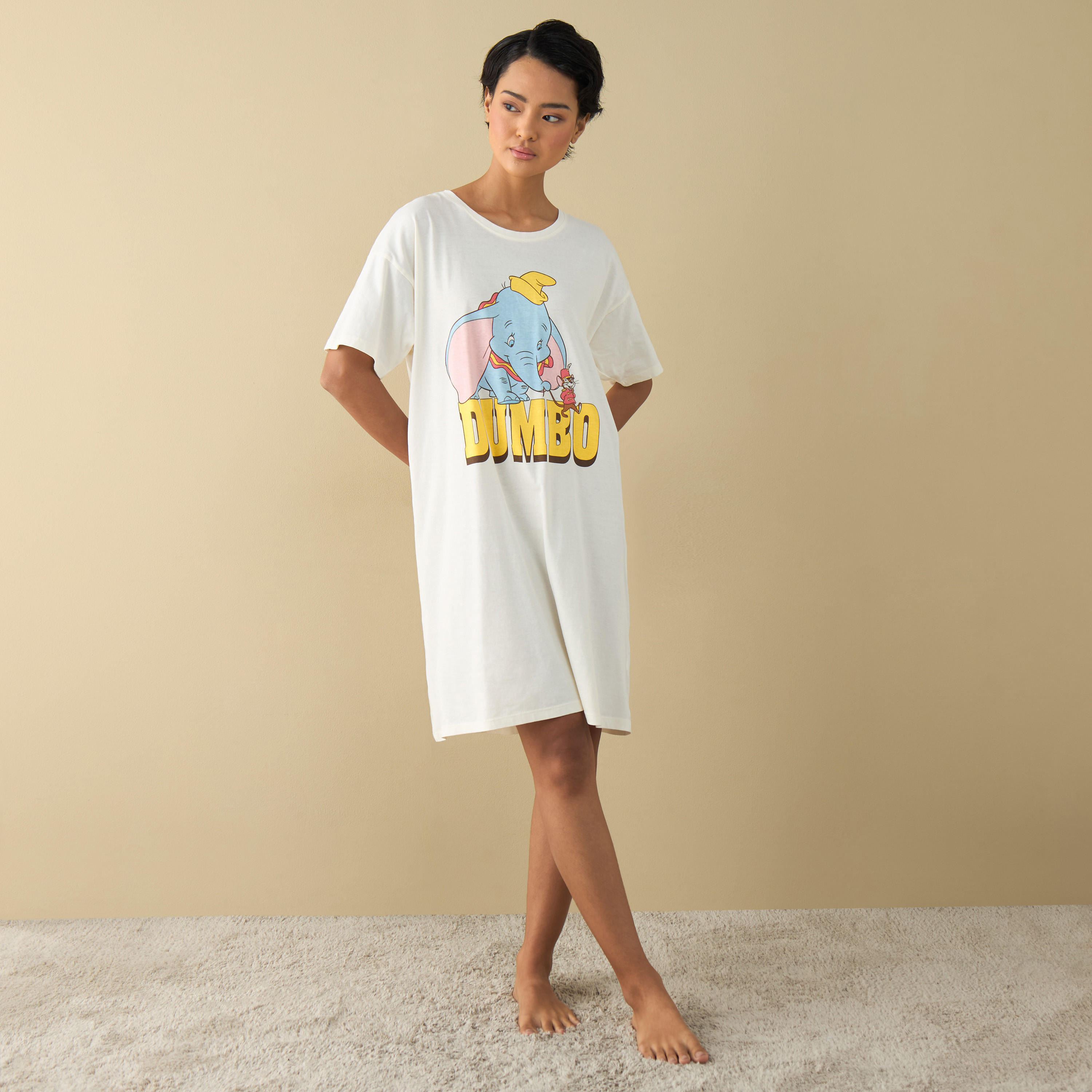 Dumbo Print Sleepshirt with Short Sleeves-women-clothing-nightwear-nighties-image-2