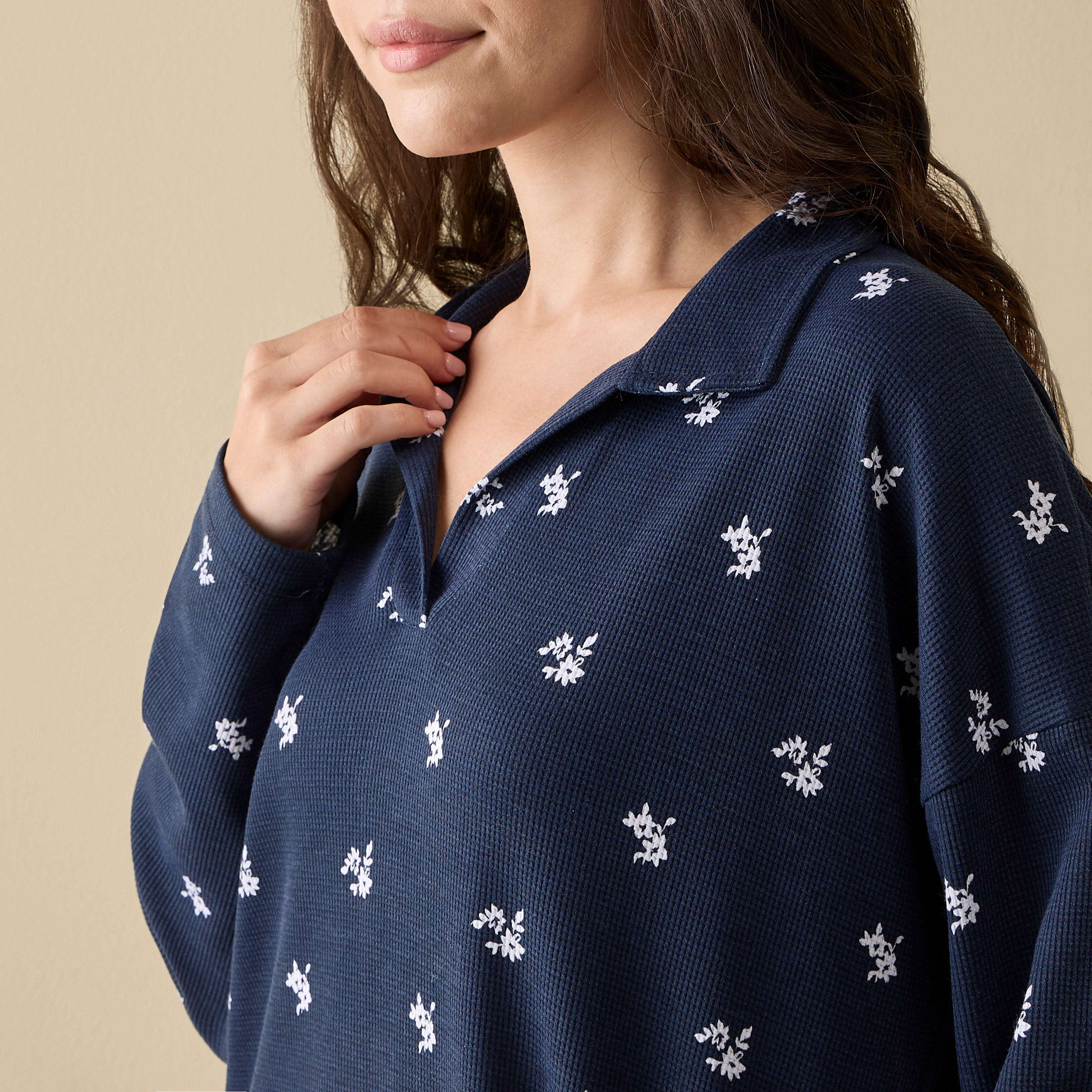 قميص نوم بياقة عاديّة وأكمام طويلة وطبعات-women-clothing-nightwear-nighties-image-4