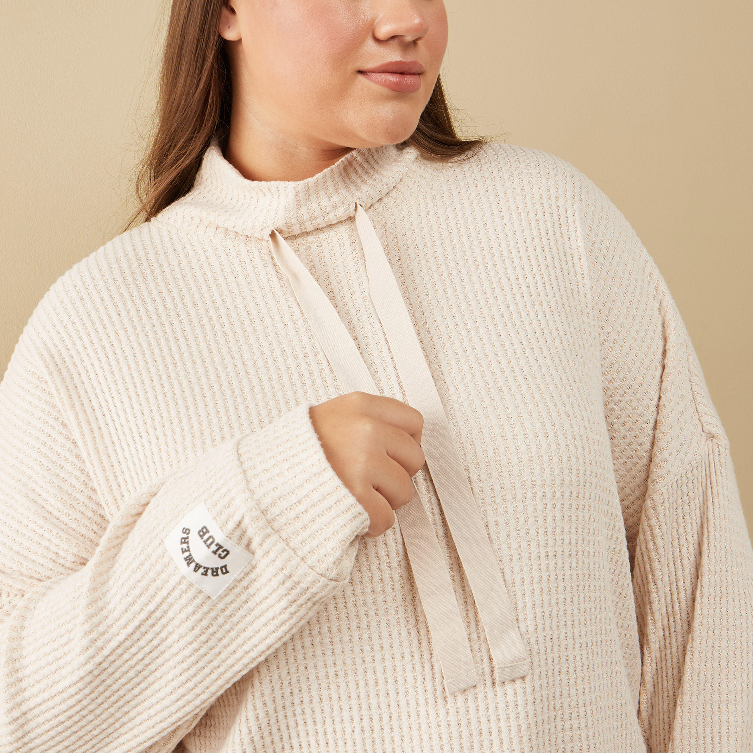 طقم بيجاما وتيشيرت بياقة مستديرة وافل بارز الملمس-women-clothing-nightwear-pyjamas-longsets-image-5