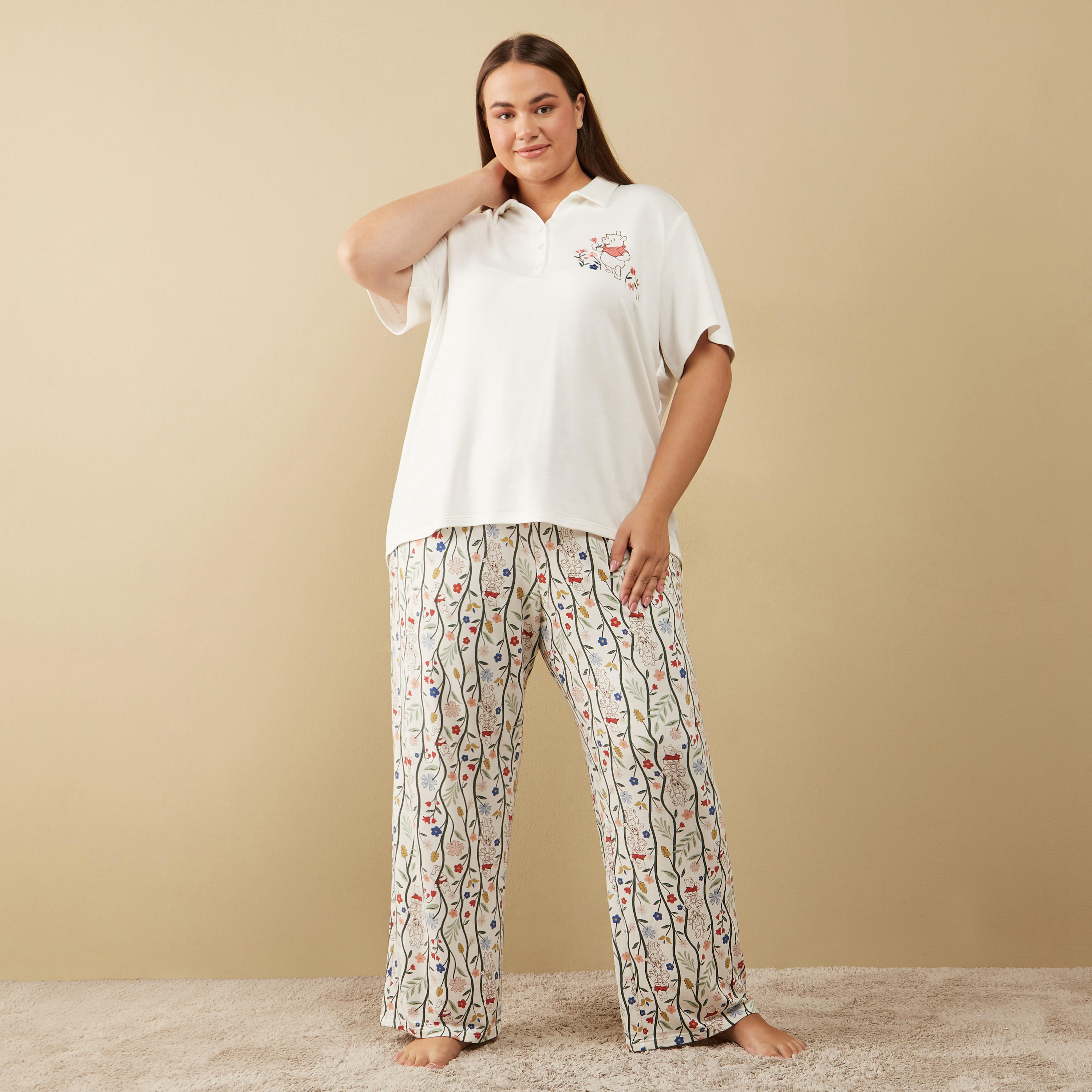 طقم بيجاما وتيشيرت بأكمام قصيرة وطبعات ويني ذا بوه-women-clothing-nightwear-pyjamas-longsets-image-1