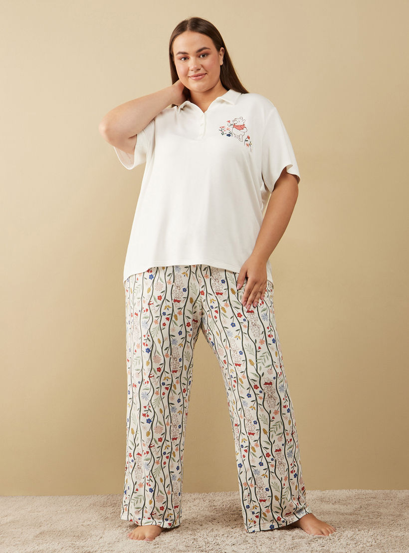 طقم بيجاما وتيشيرت بأكمام قصيرة وطبعات ويني ذا بوه-women-clothing-nightwear-pyjamas-longsets-image-1