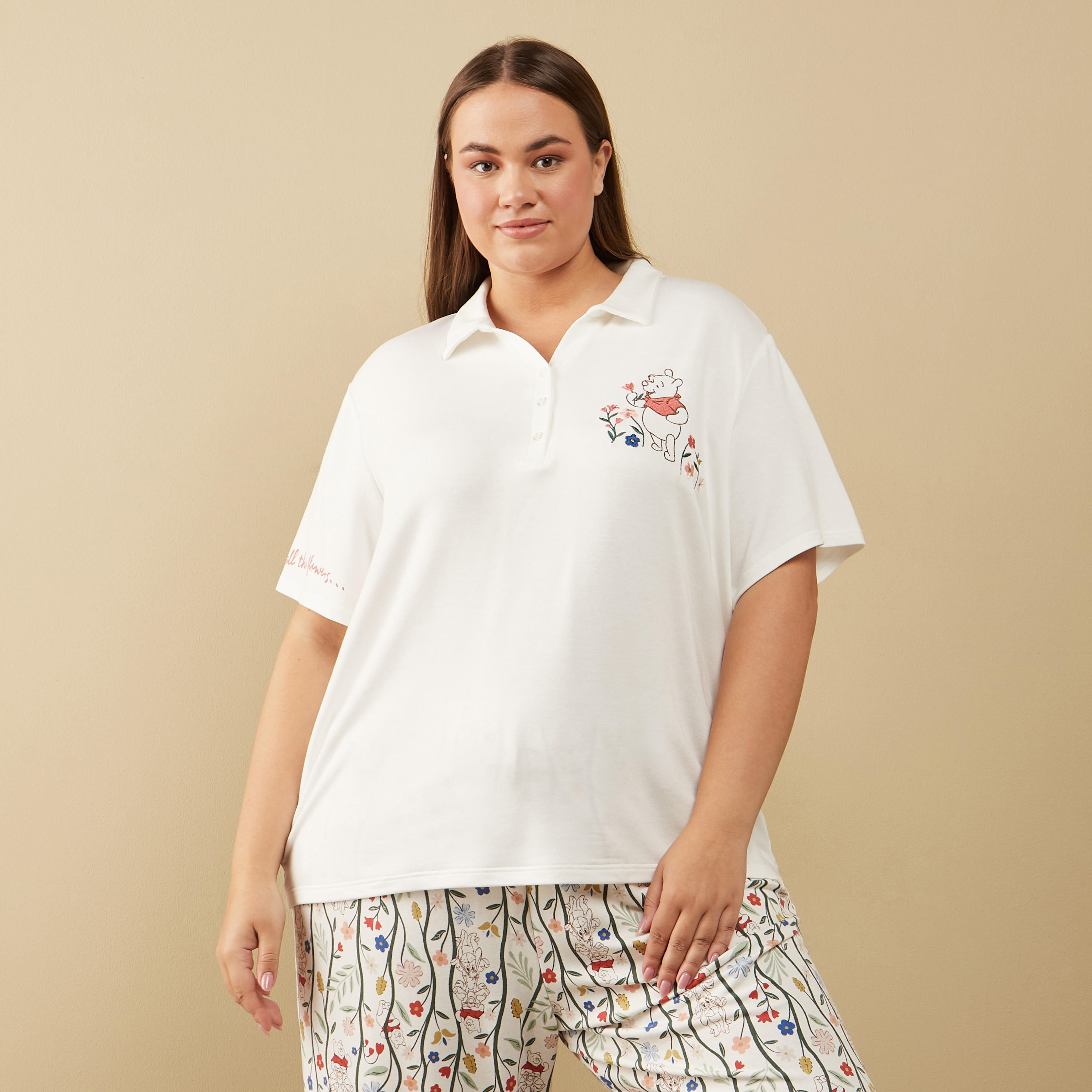 طقم بيجاما وتيشيرت بأكمام قصيرة وطبعات ويني ذا بوه-women-clothing-nightwear-pyjamas-longsets-image-2