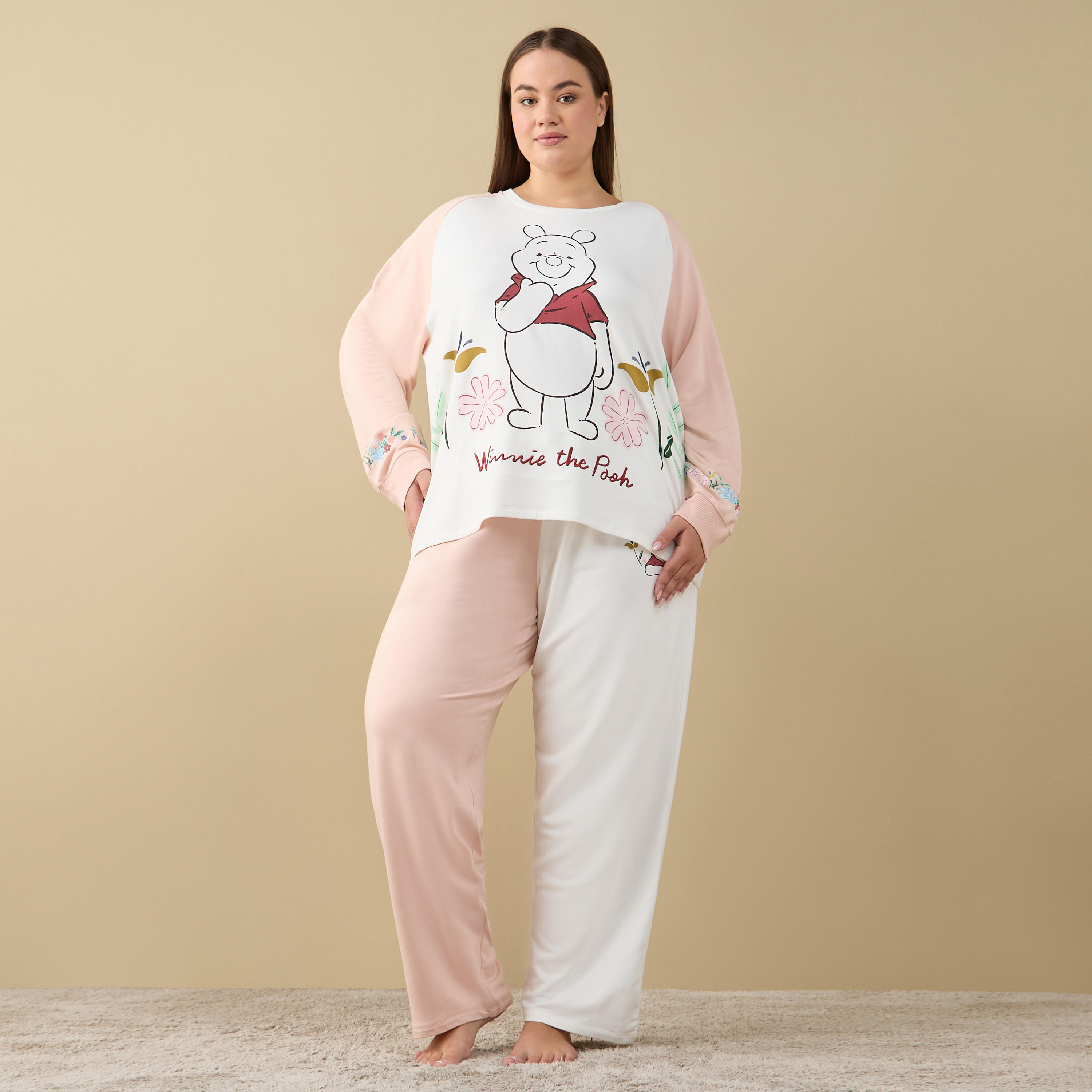 Winnie The Pooh Print T-shirt and Pyjama Set-women-clothing-nightwear-pyjamas-longsets-image-1