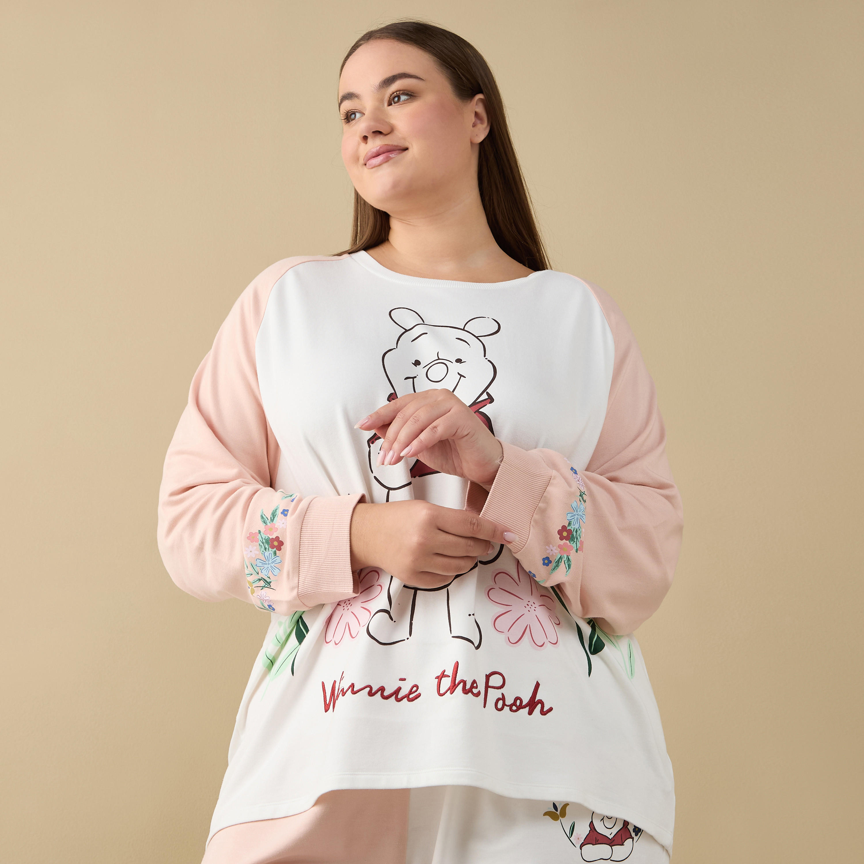 Winnie The Pooh Print T-shirt and Pyjama Set-women-clothing-nightwear-pyjamas-longsets-image-2