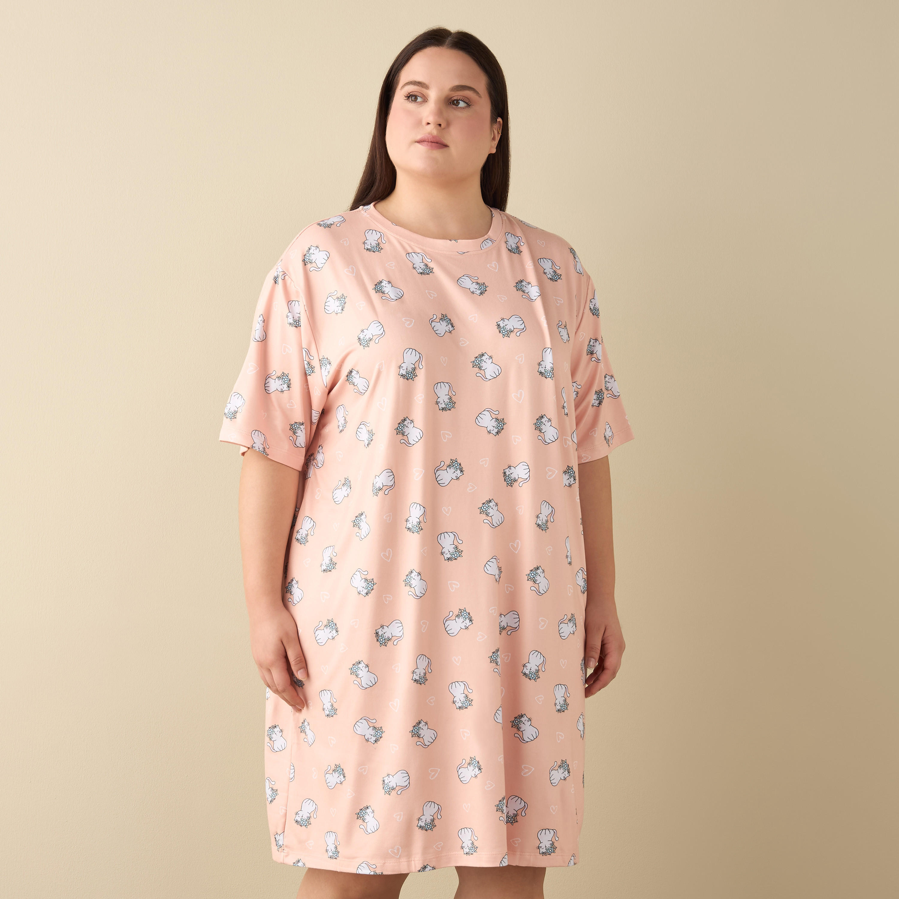 قميص نوم قطن بأكمام قصيرة وطبعات - طقم من 2-women-clothing-nightwear-nighties-image-1