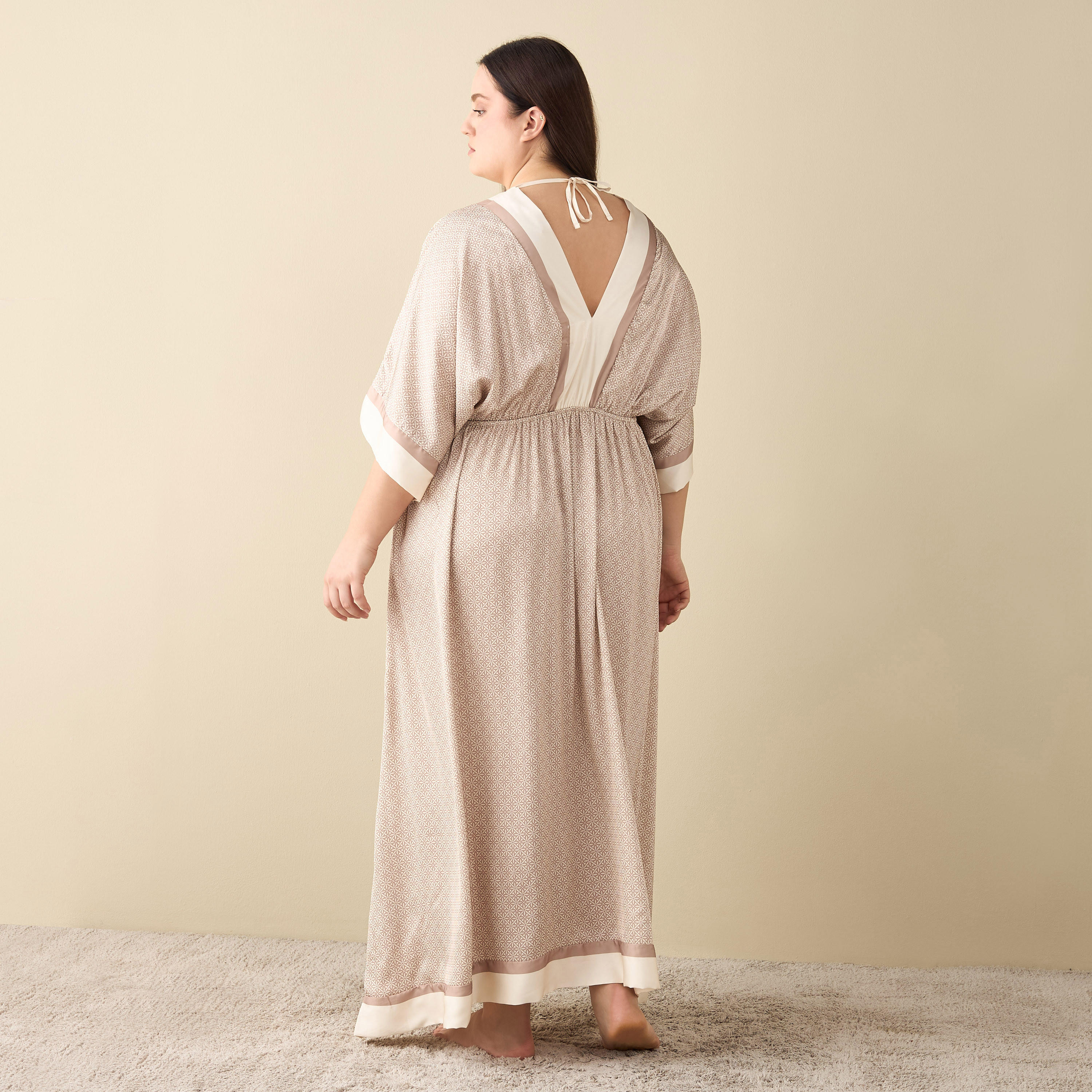 All-Over Print Satin Kaftan Night Gown with V-neck-women-clothing-nightwear-nighties-image-3