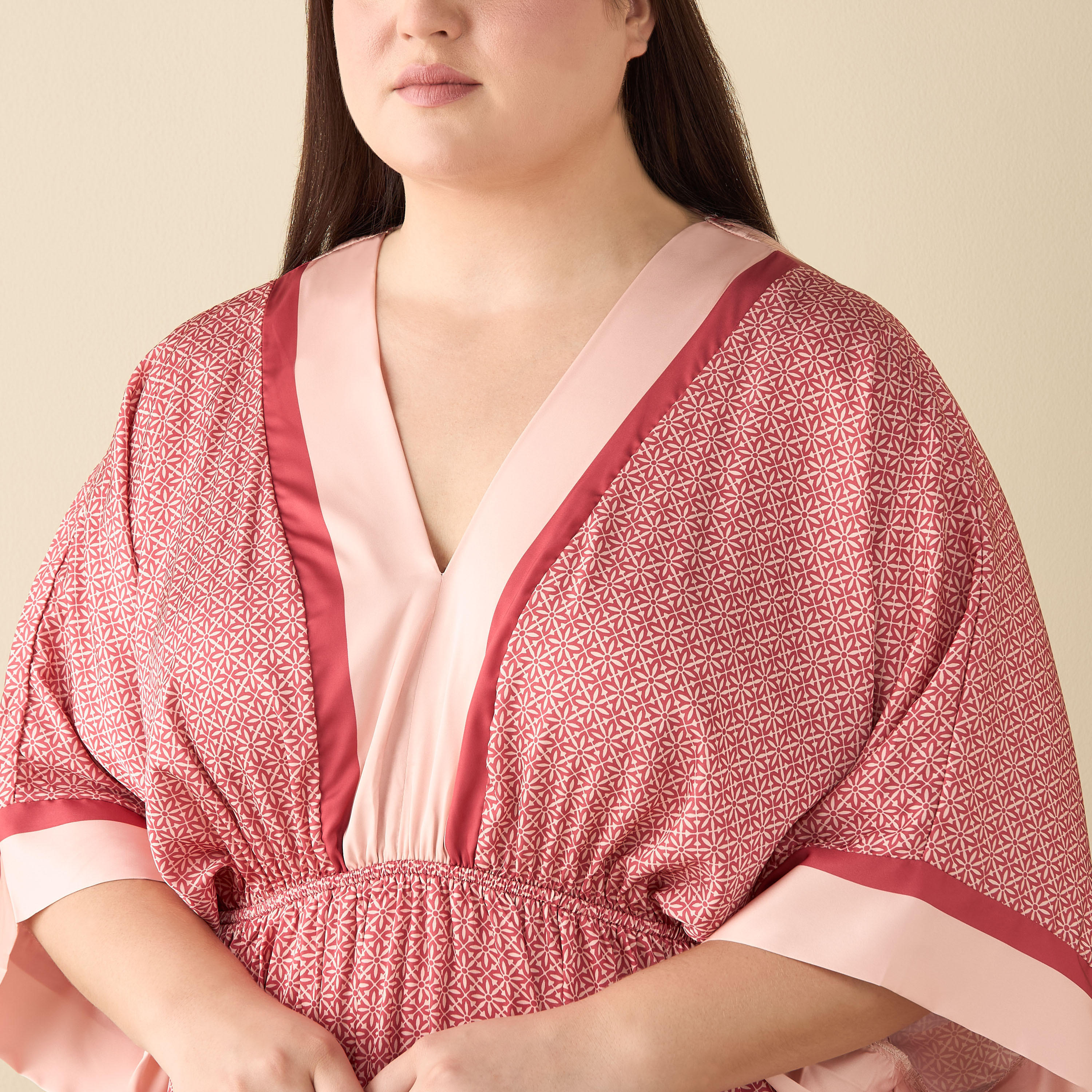 All-Over Print Satin Kaftan Night Gown with V-neck-women-clothing-nightwear-nighties-image-4
