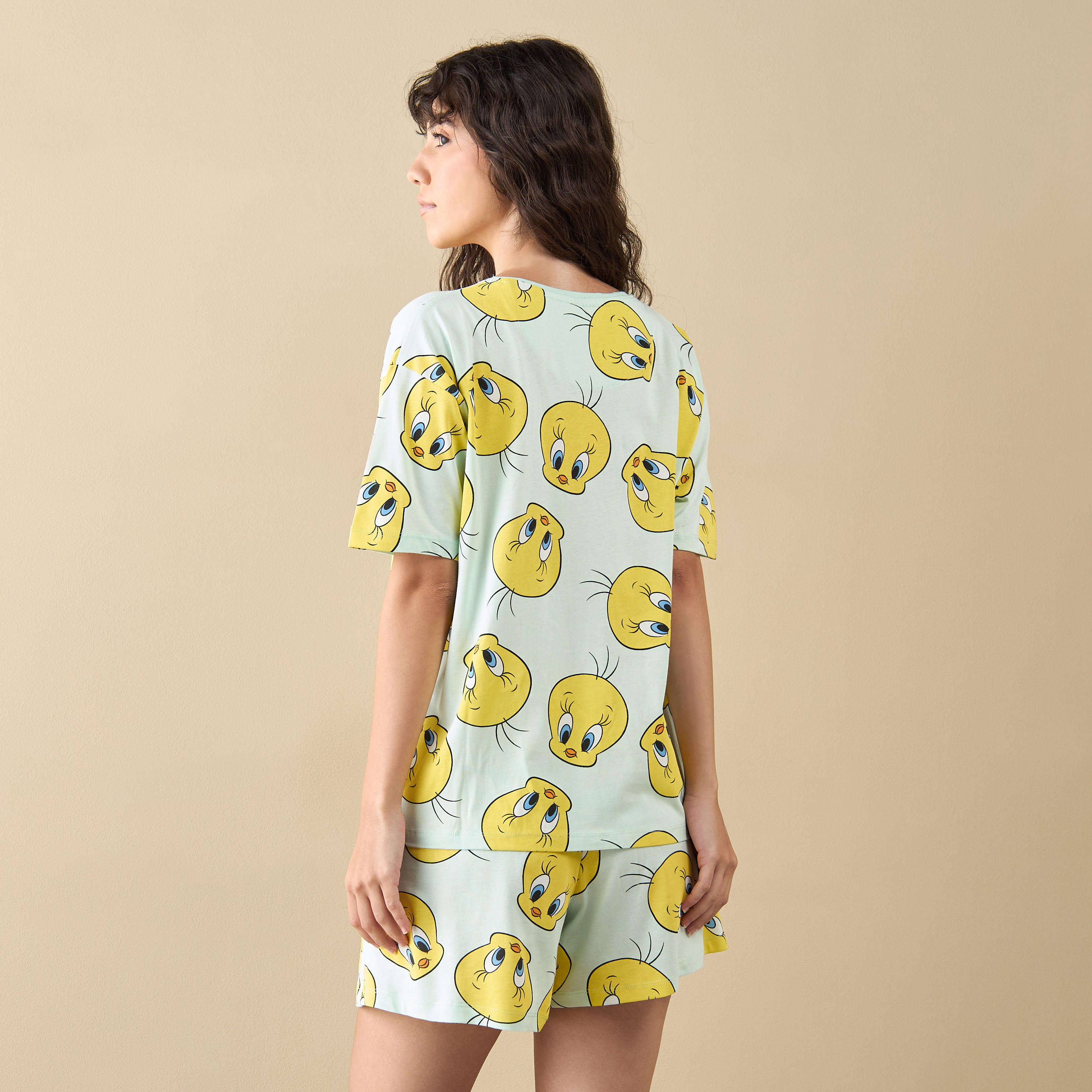 All-Over Tweety Print T-shirt and Shorts Set-women-clothing-nightwear-pyjamas-shortsets-image-4
