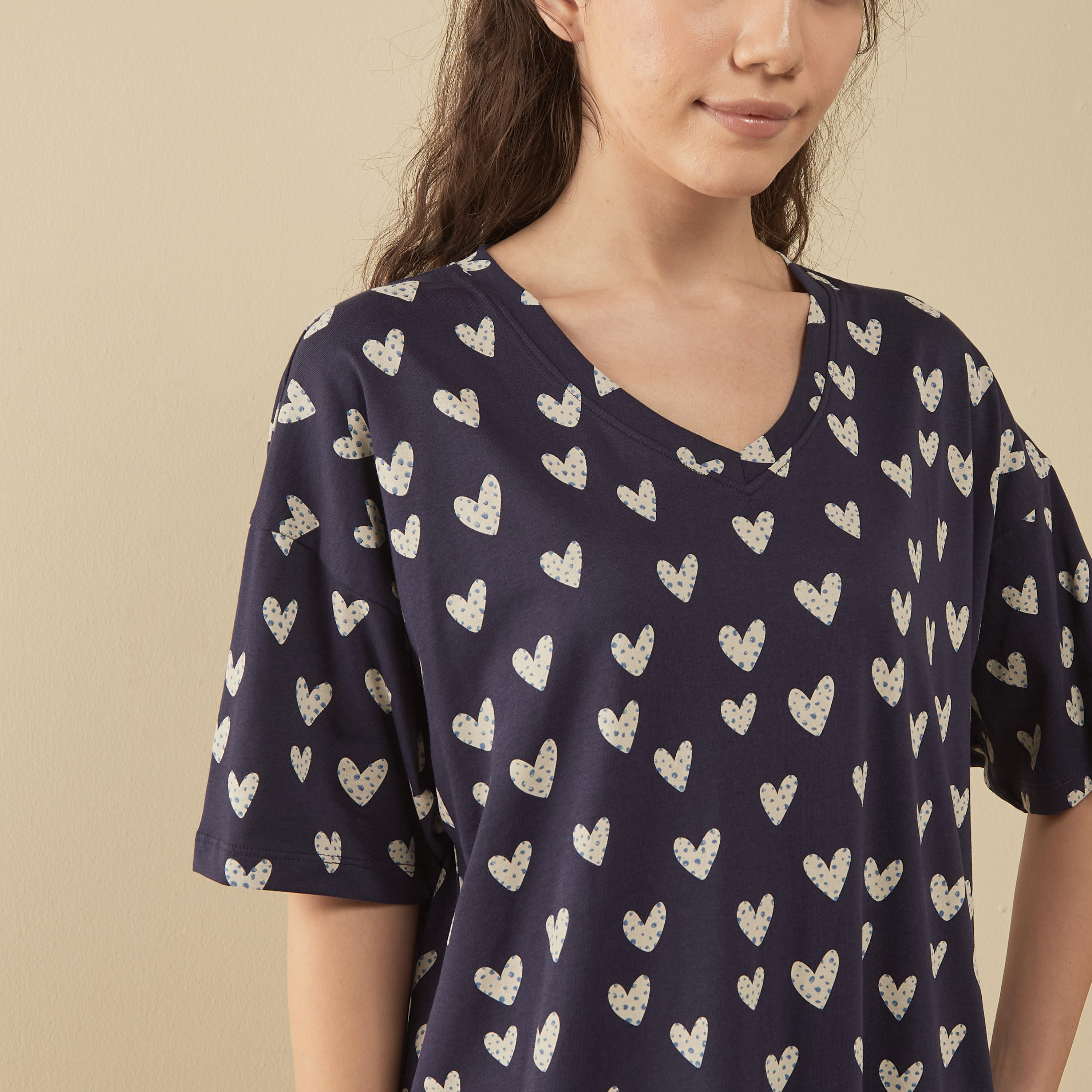 Printed Sleepshirt with V-neck and Short Sleeves-women-clothing-nightwear-nighties-image-3