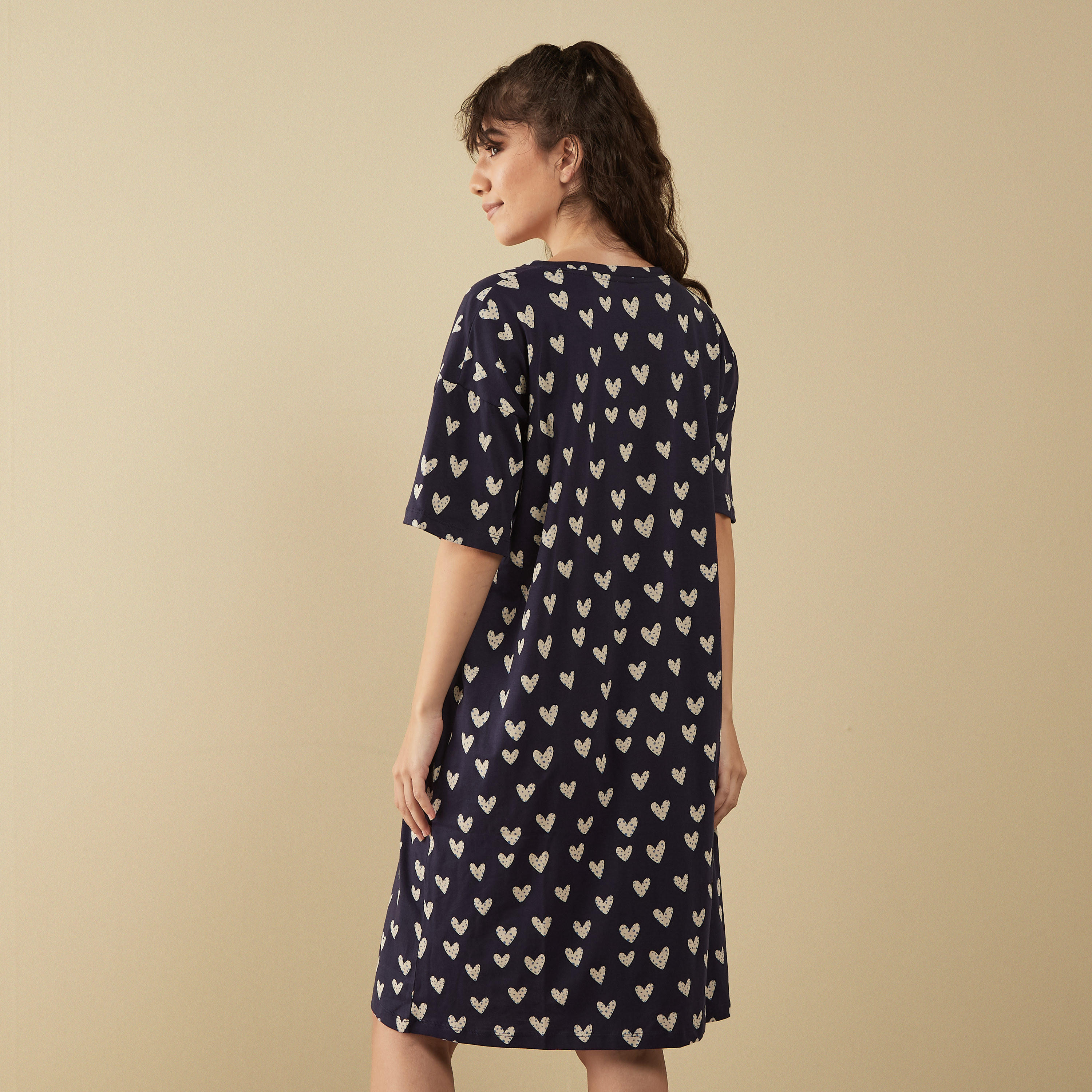 Printed Sleepshirt with V-neck and Short Sleeves-women-clothing-nightwear-nighties-image-4