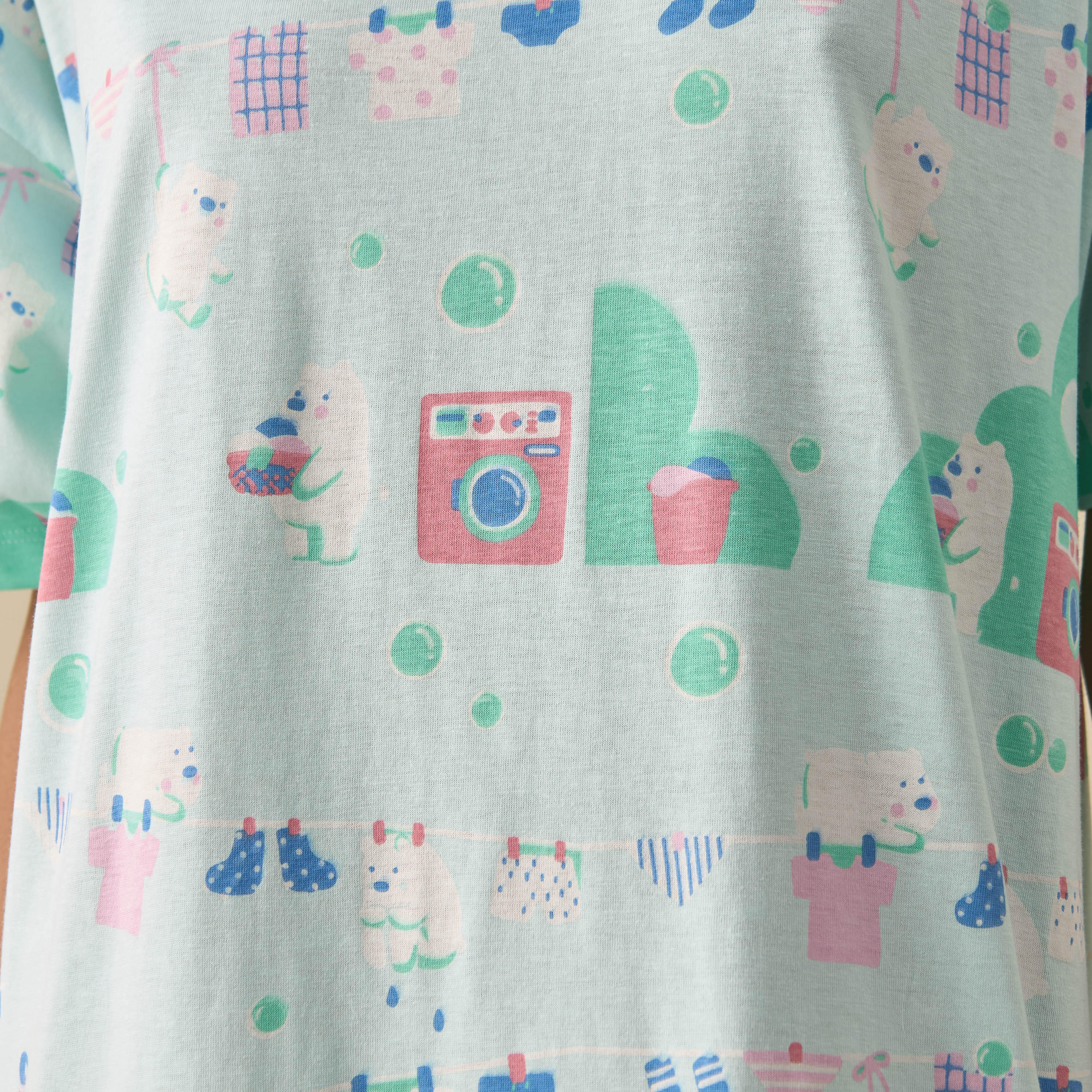 قميص نوم قطن بياقة مستديرة وأكمام قصيرة وطبعات-women-clothing-nightwear-nighties-image-4
