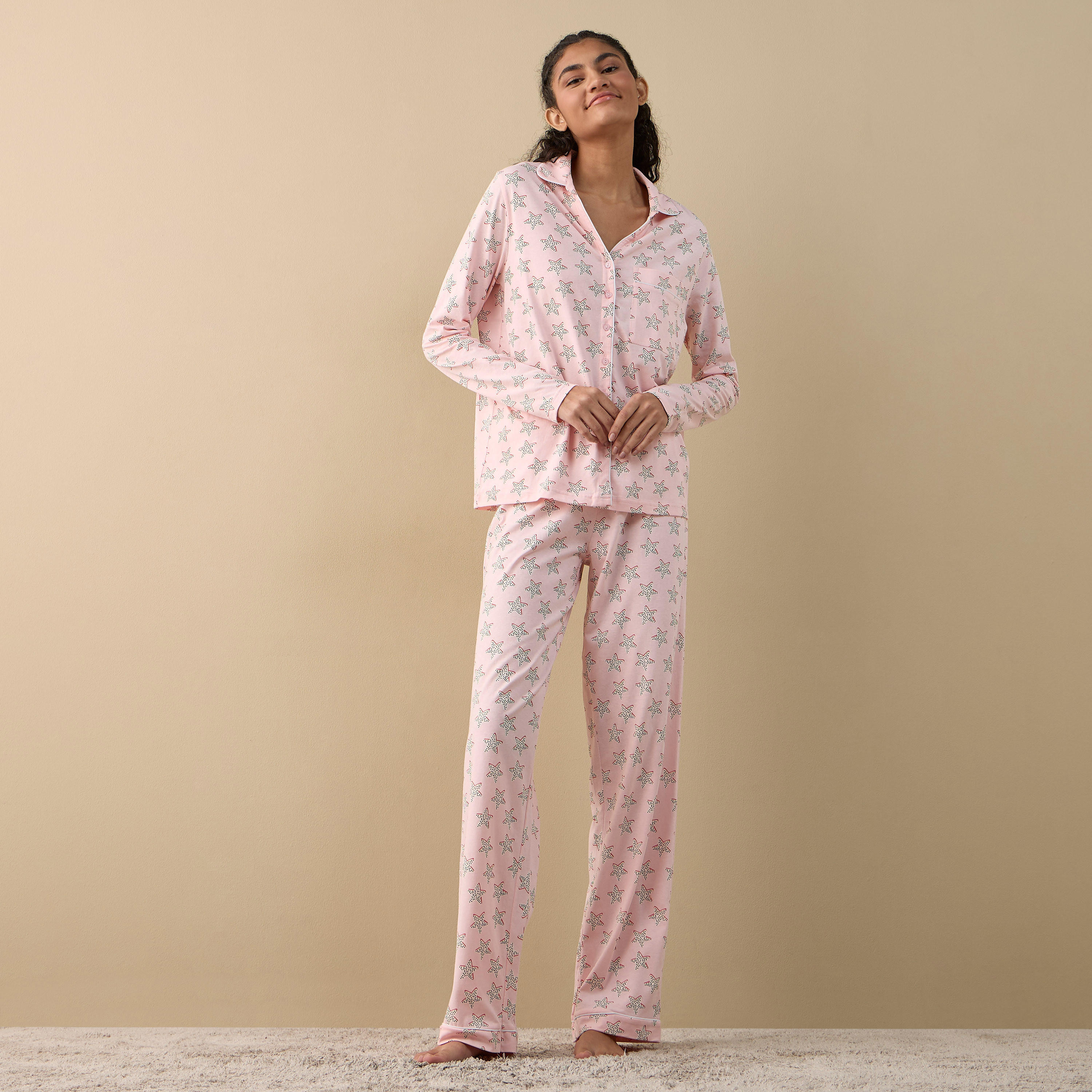 طقم قميص وبنطلون بيجاما بطبعات-women-clothing-nightwear-pyjamas-longsets-image-6