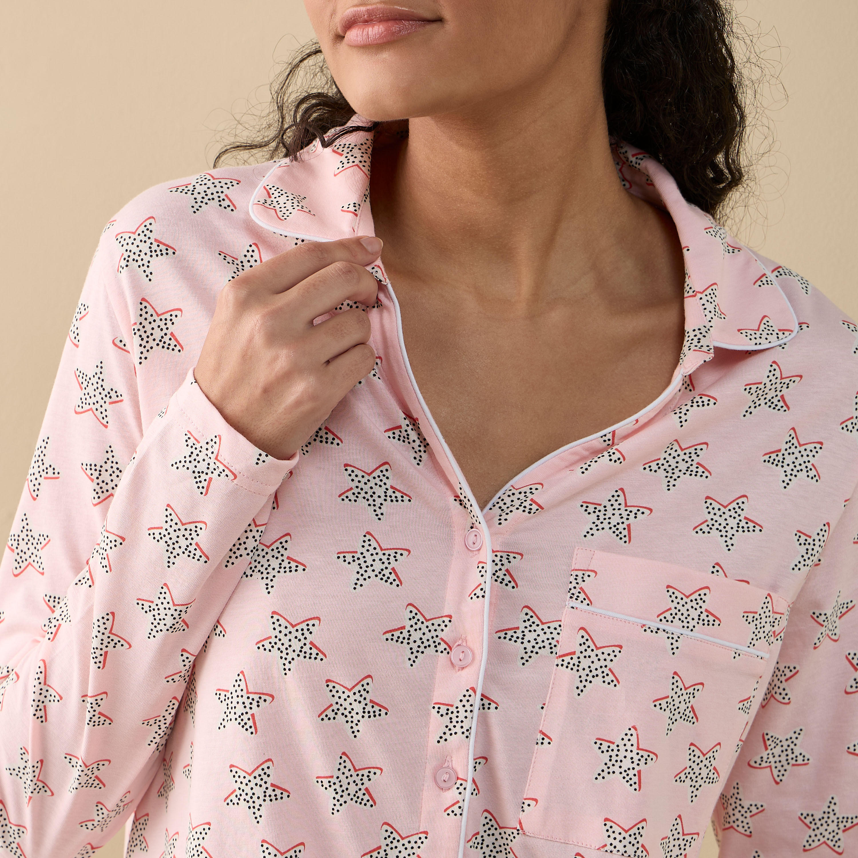 طقم قميص وبنطلون بيجاما بطبعات-women-clothing-nightwear-pyjamas-longsets-image-2