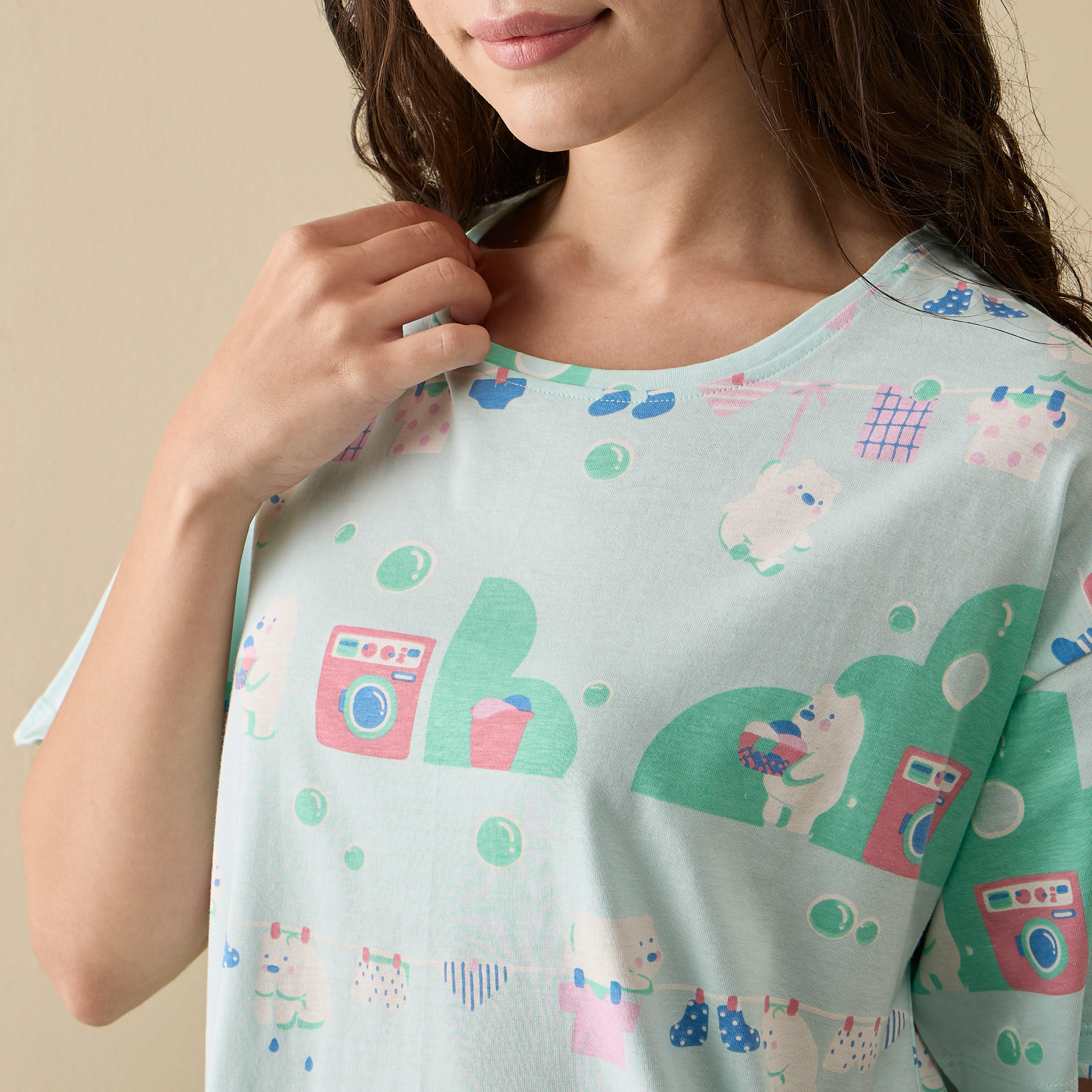 طقم بنطلون بيجاما وتيشيرت قطن بأكمام قصيرة وطبعات-women-clothing-nightwear-pyjamas-longsets-image-5