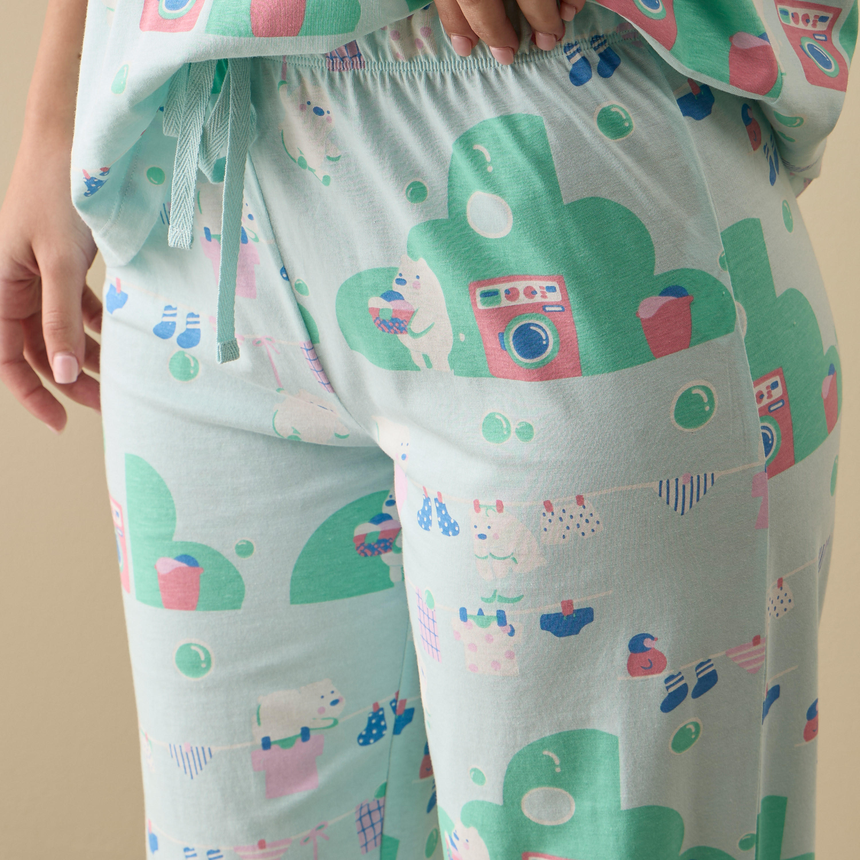 طقم بنطلون بيجاما وتيشيرت قطن بأكمام قصيرة وطبعات-women-clothing-nightwear-pyjamas-longsets-image-6