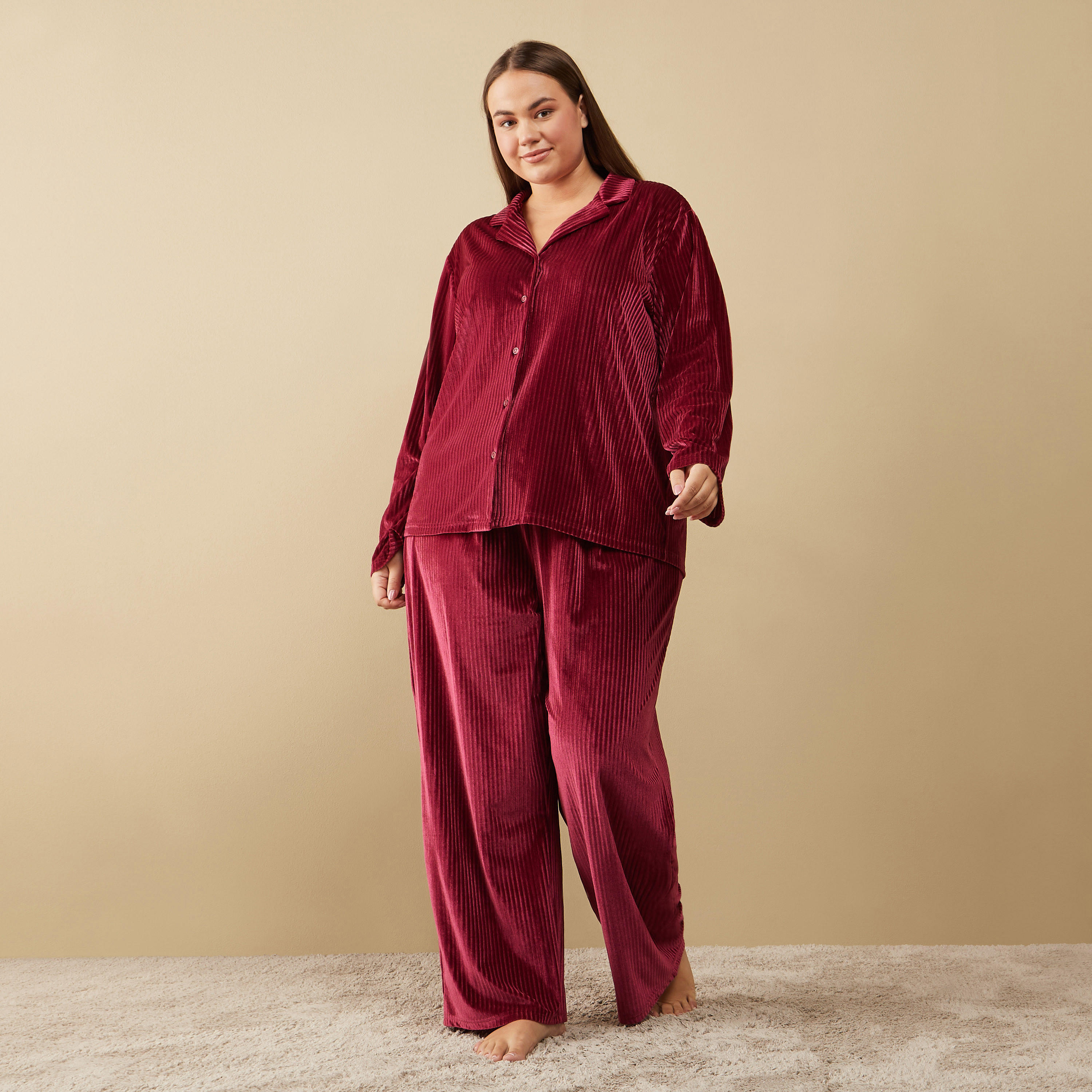 طقم بنطلون بيجاما وقميص مضلع بأكمام طويلة-women-clothing-nightwear-pyjamas-longsets-image-6