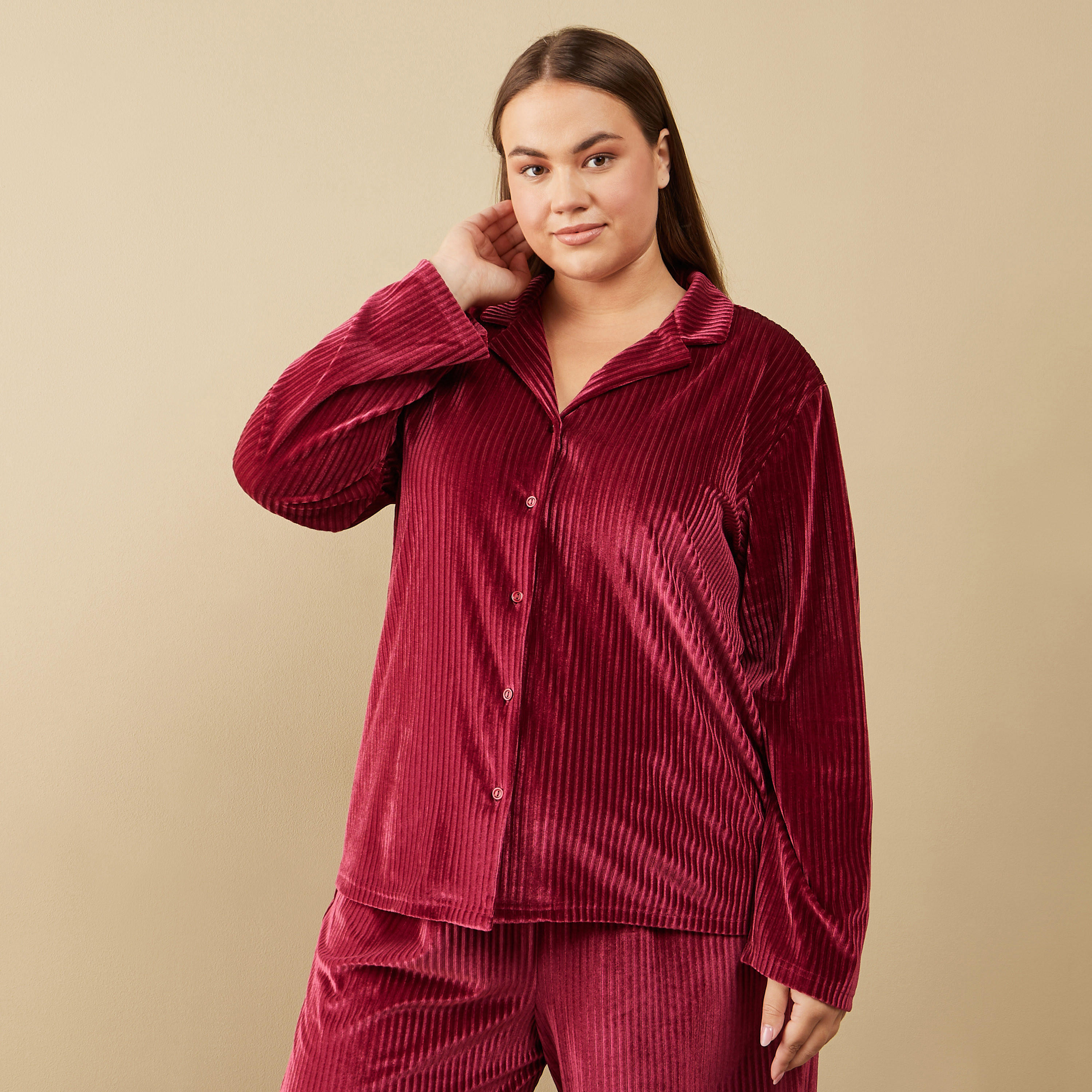 طقم بنطلون بيجاما وقميص مضلع بأكمام طويلة-women-clothing-nightwear-pyjamas-longsets-image-5
