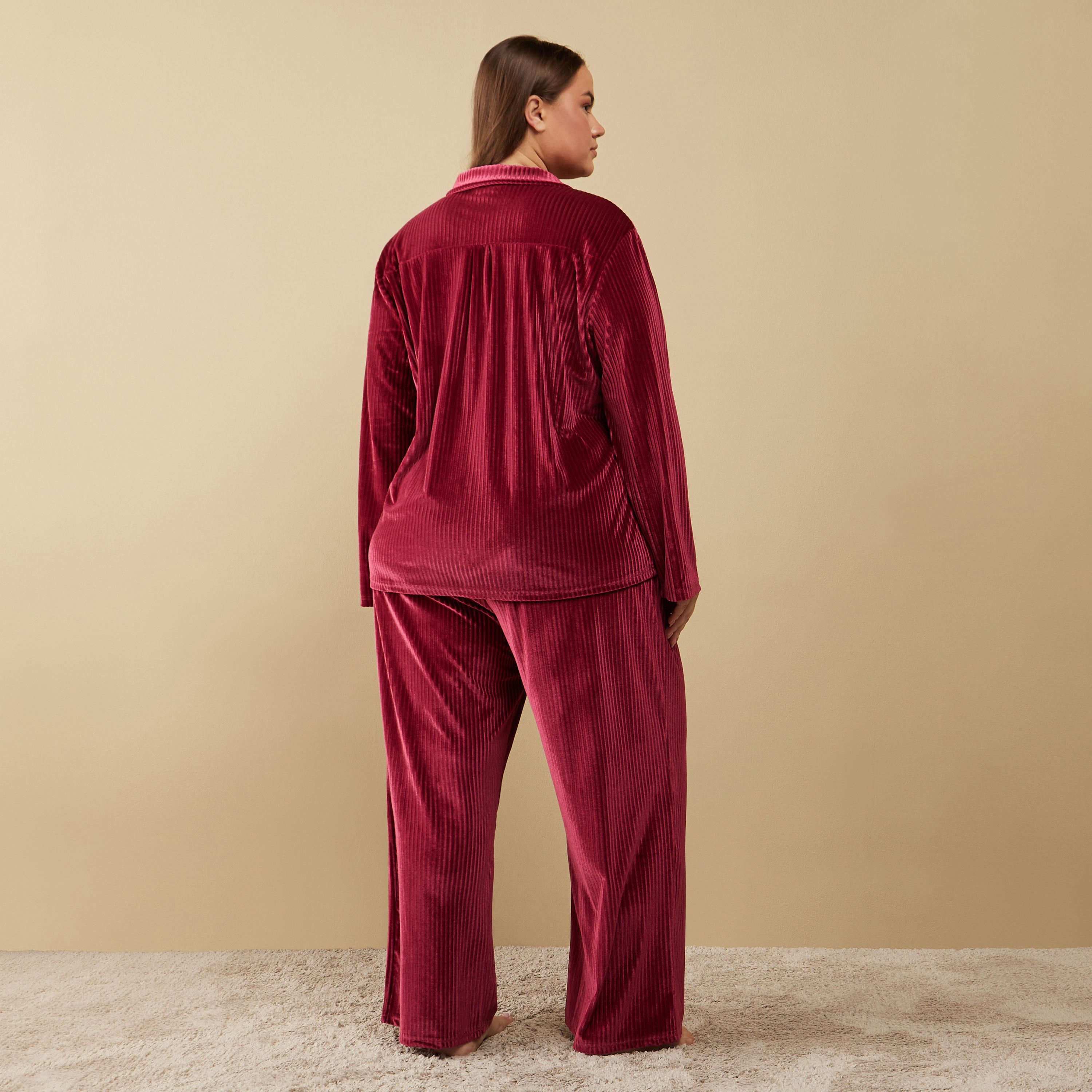 طقم بنطلون بيجاما وقميص مضلع بأكمام طويلة-women-clothing-nightwear-pyjamas-longsets-image-3