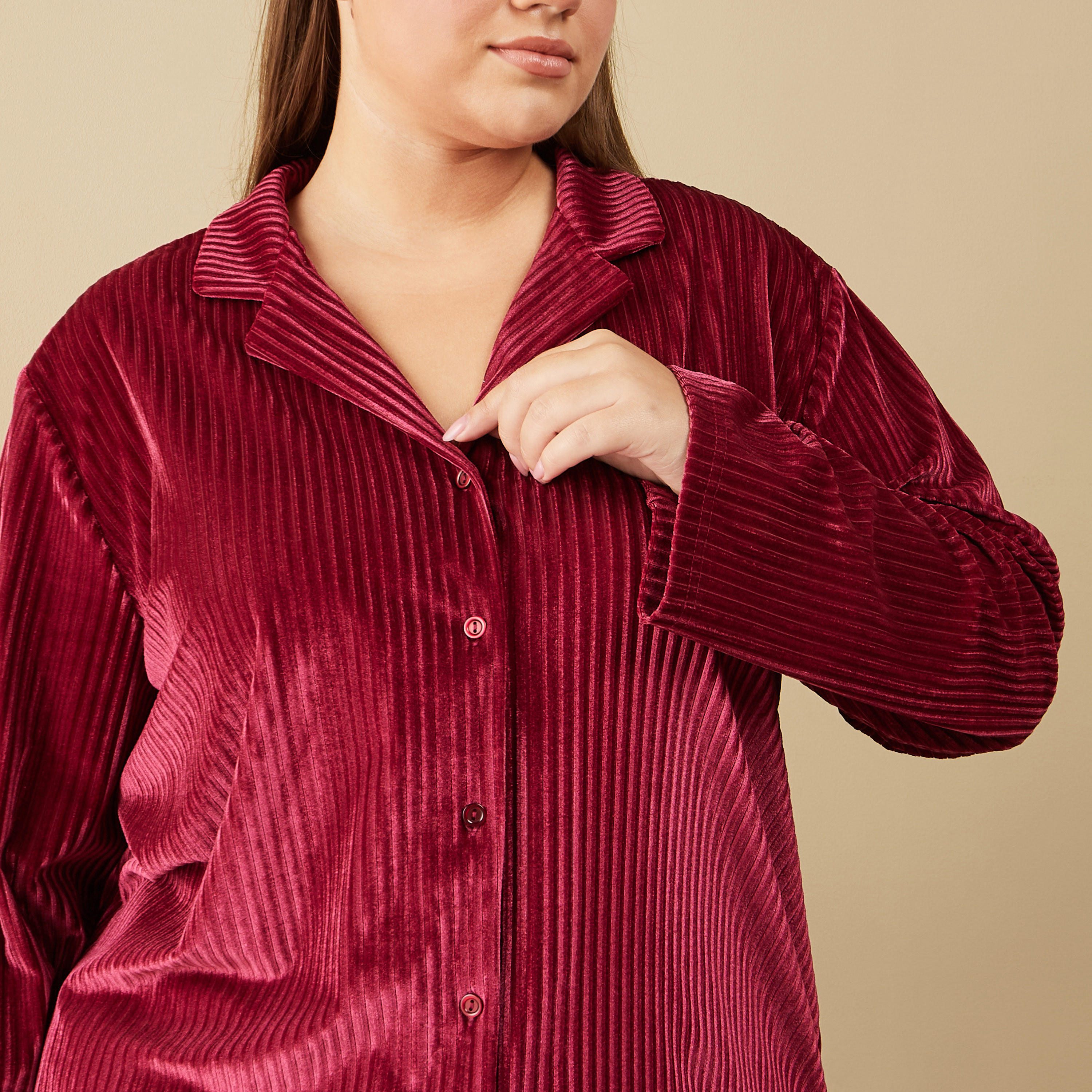 طقم بنطلون بيجاما وقميص مضلع بأكمام طويلة-women-clothing-nightwear-pyjamas-longsets-image-2