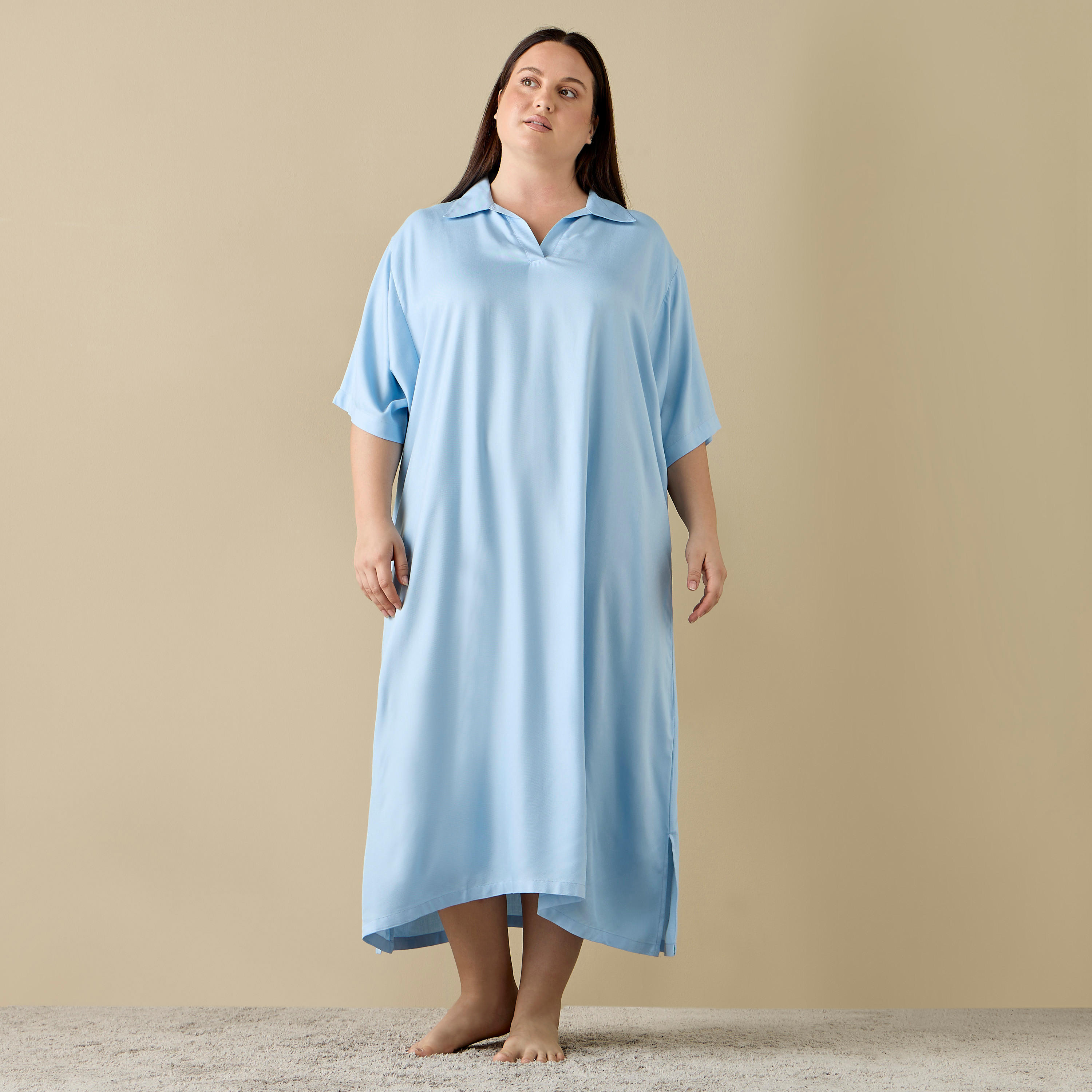 فستان نوم بياقة عادية وأكمام قصيرة - طقم من قطعتين-women-clothing-nightwear-nighties-image-2
