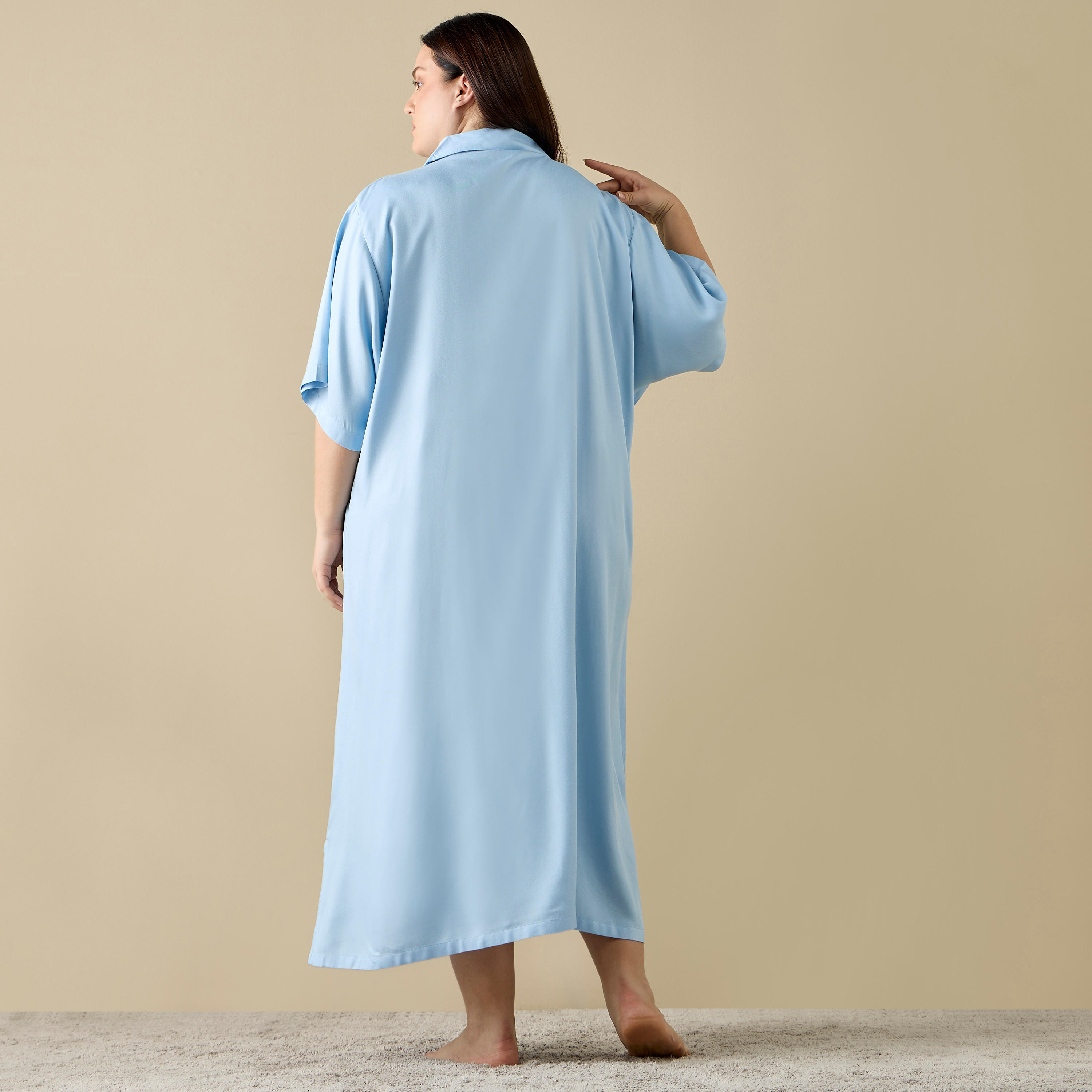 فستان نوم بياقة عادية وأكمام قصيرة - طقم من قطعتين-women-clothing-nightwear-nighties-image-3