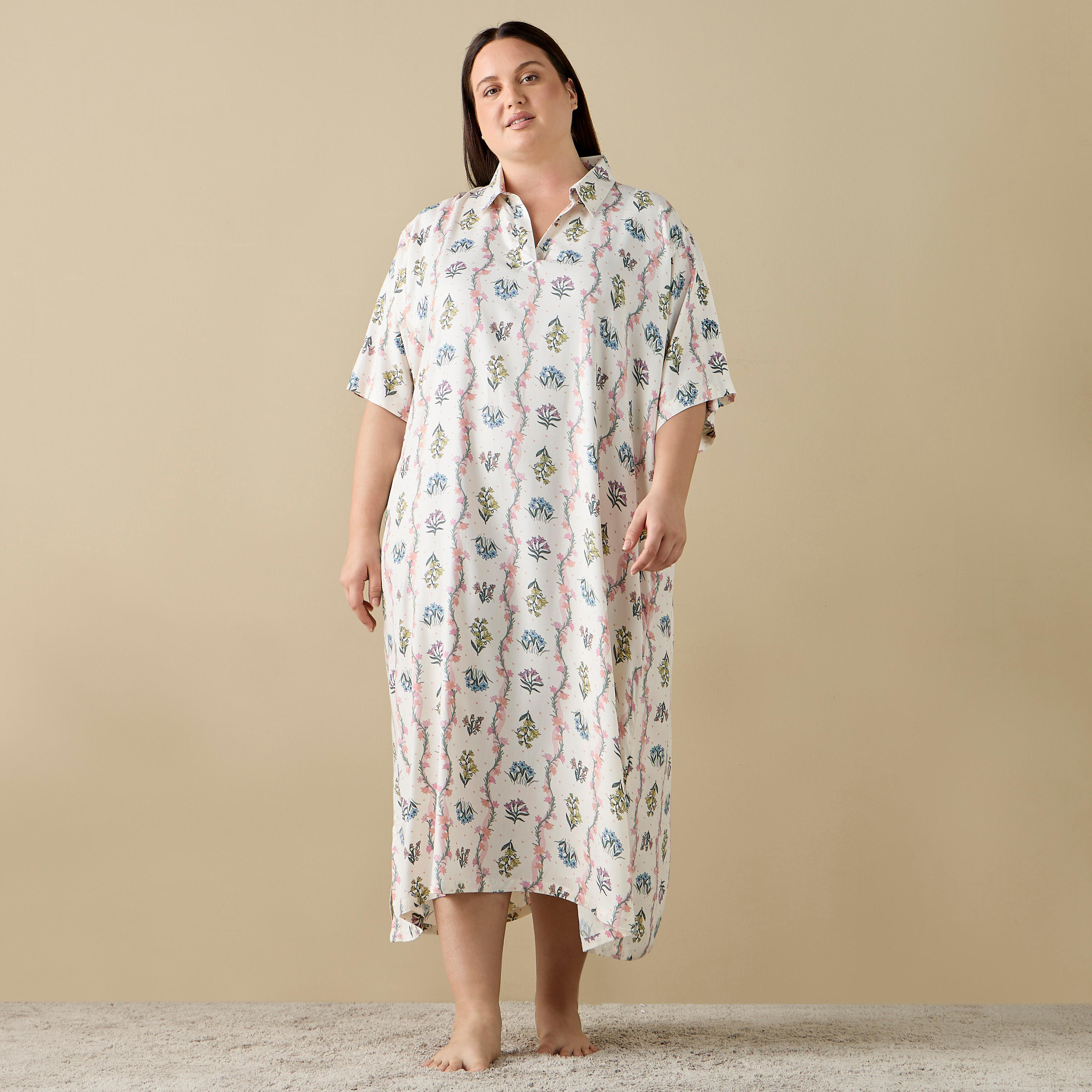 فستان نوم بياقة عادية وأكمام قصيرة - طقم من قطعتين-women-clothing-nightwear-nighties-image-5