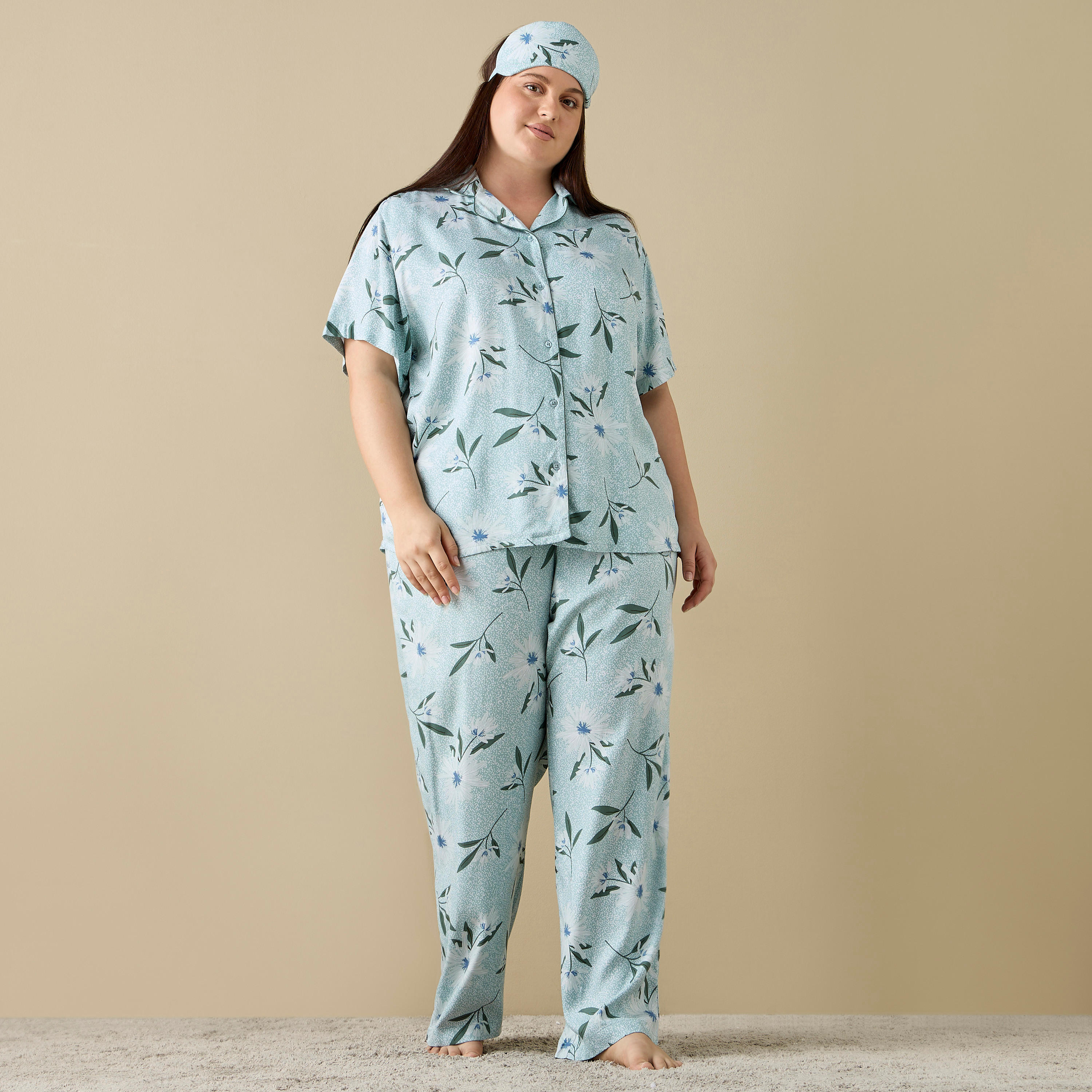 طقم بنطلون بيجاما وقميص بطبعات-women-clothing-nightwear-pyjamas-longsets-image-1