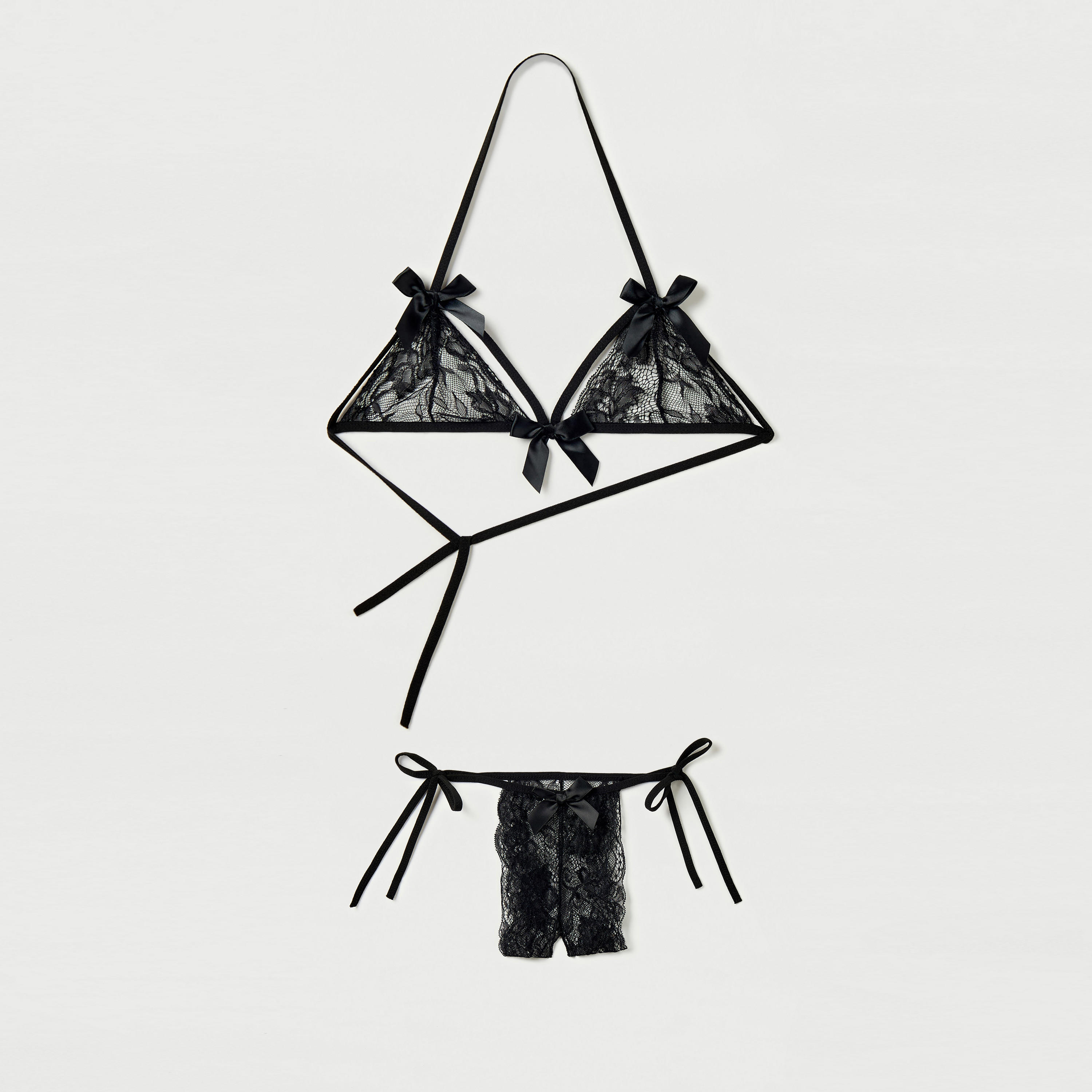 Lace Detail Halter Bra with Crotchless Thongs-women-clothing-lingerie-lingeriesets-image-1