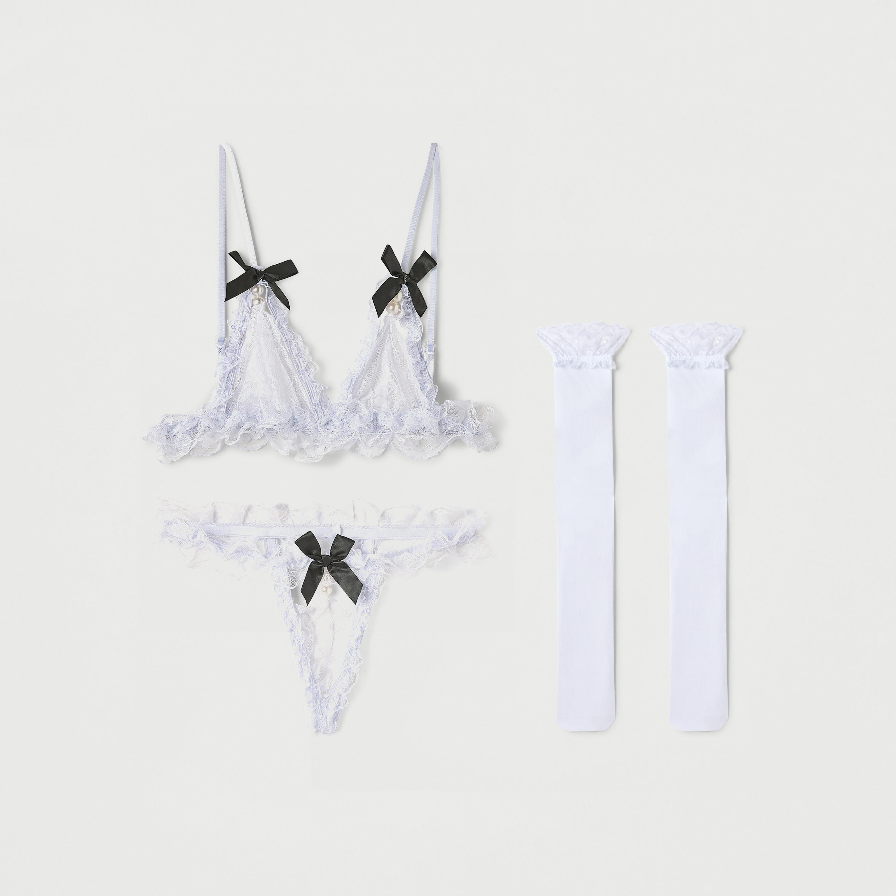 صدريّة دانتيل مزينة باللؤلؤ مع ثونج وجوارب-women-clothing-lingerie-lingeriesets-image-1