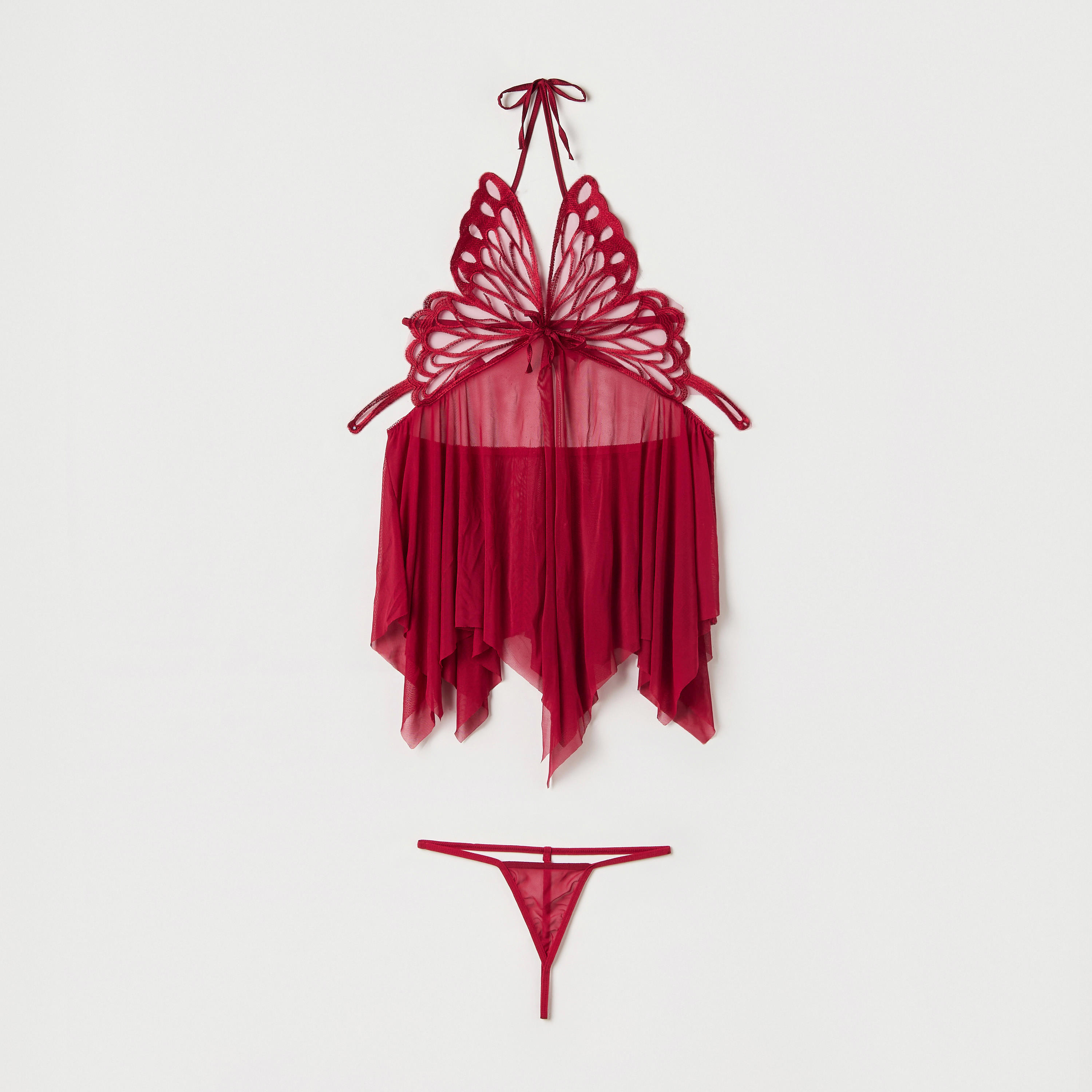 بيبي دول بياقة هالتر وتفاصيل فراشة مع ثونج-women-clothing-lingerie-babydollsandbodysuits-image-1