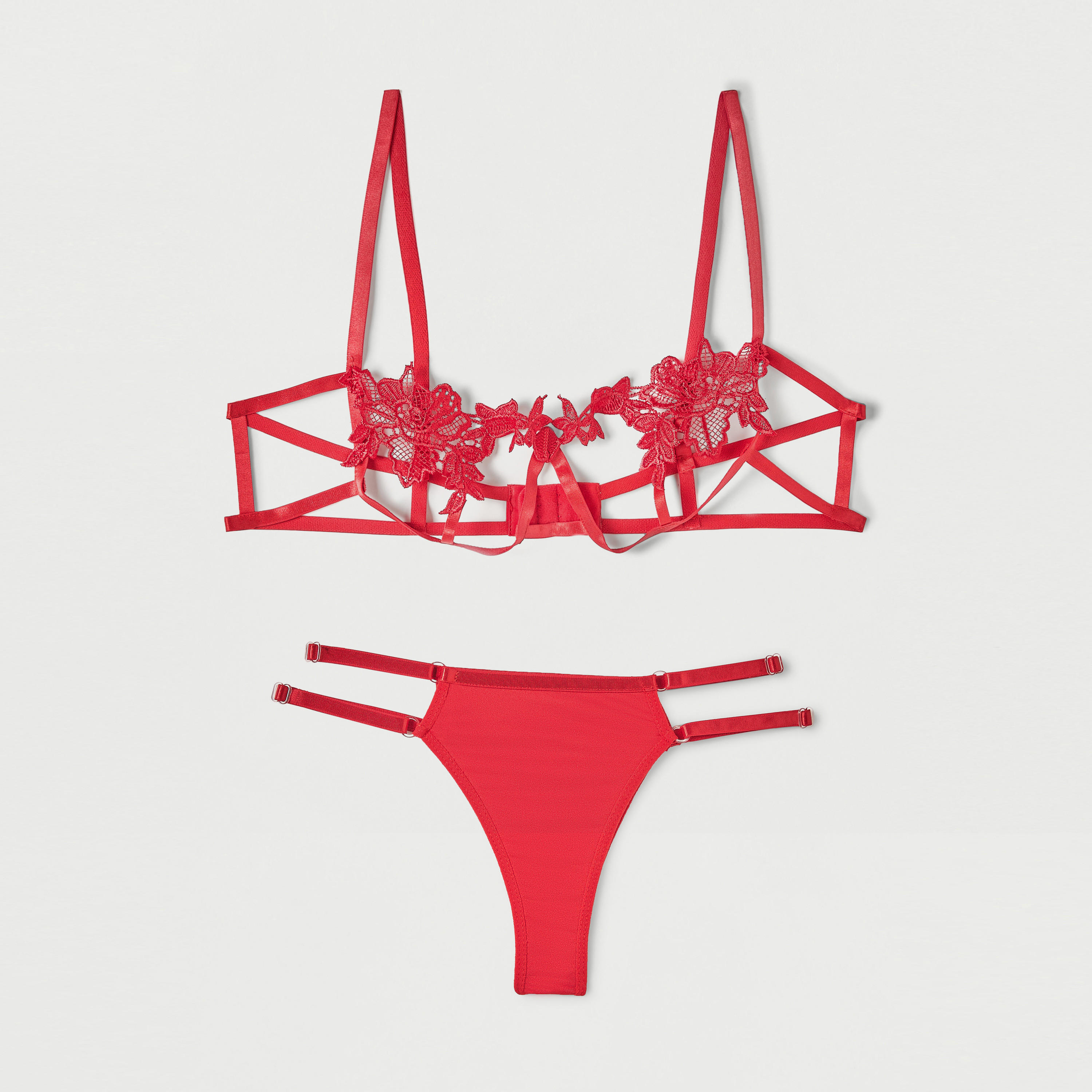 صدرية دانتيل بياقة هالتر وثونج بتفاصيل أربطة-women-clothing-lingerie-lingeriesets-image-1