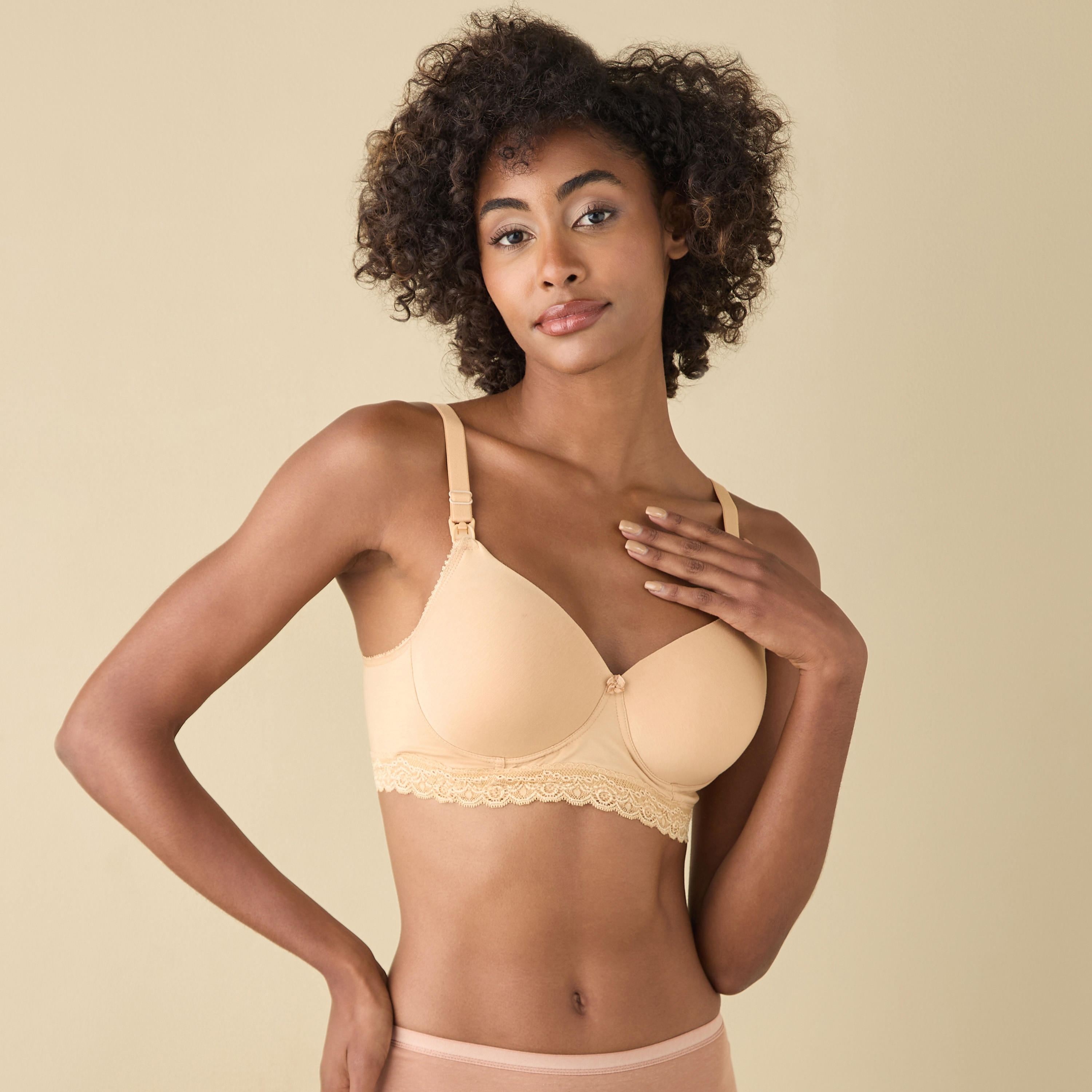 صدرية رضاعة سادة بمشبك إغلاق وتفاصيل دانتيل-women-clothing-lingerie-bras-image-1