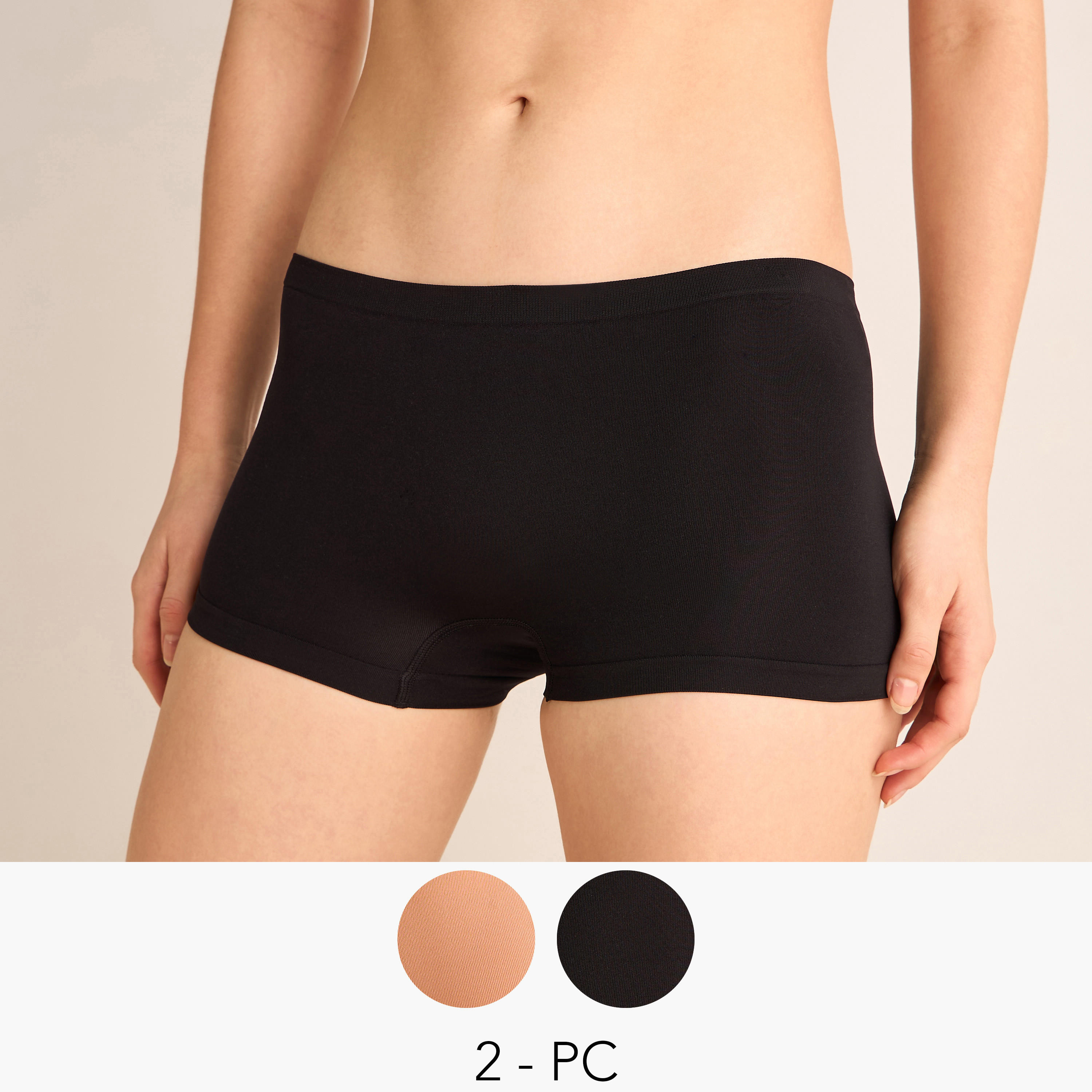 سراويل داخلية بوي شورت سادة بخصر مطّاطي - طقم قطعتين-women-clothing-lingerie-panties-image-5