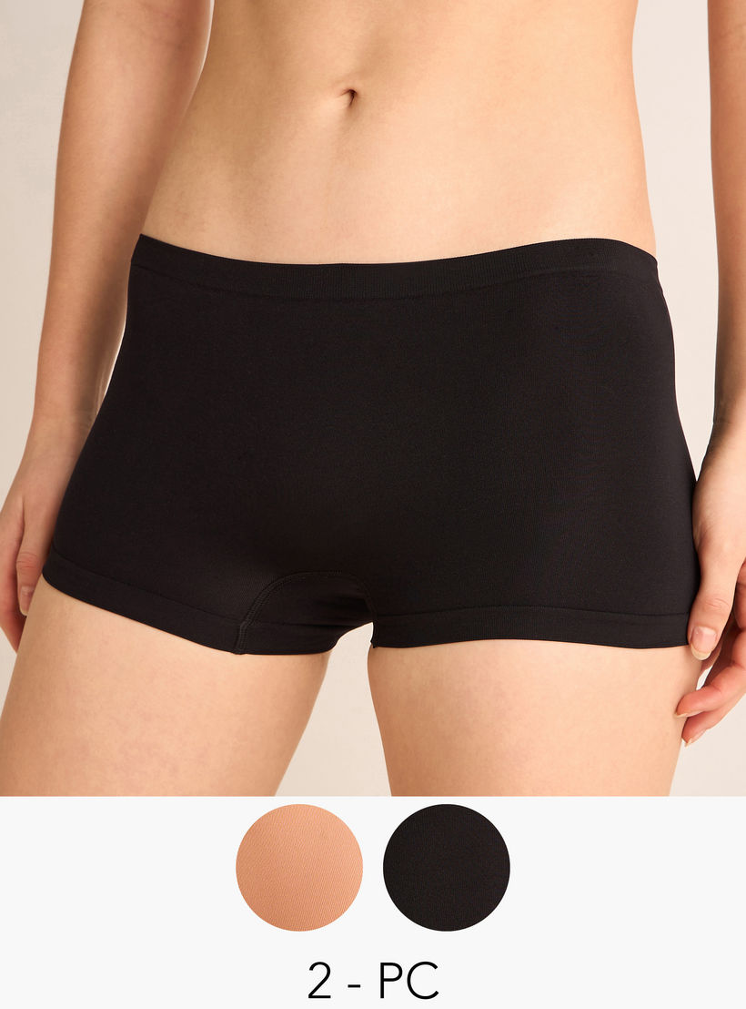 سراويل داخلية بوي شورت سادة بخصر مطّاطي - طقم قطعتين-women-clothing-lingerie-panties-image-5