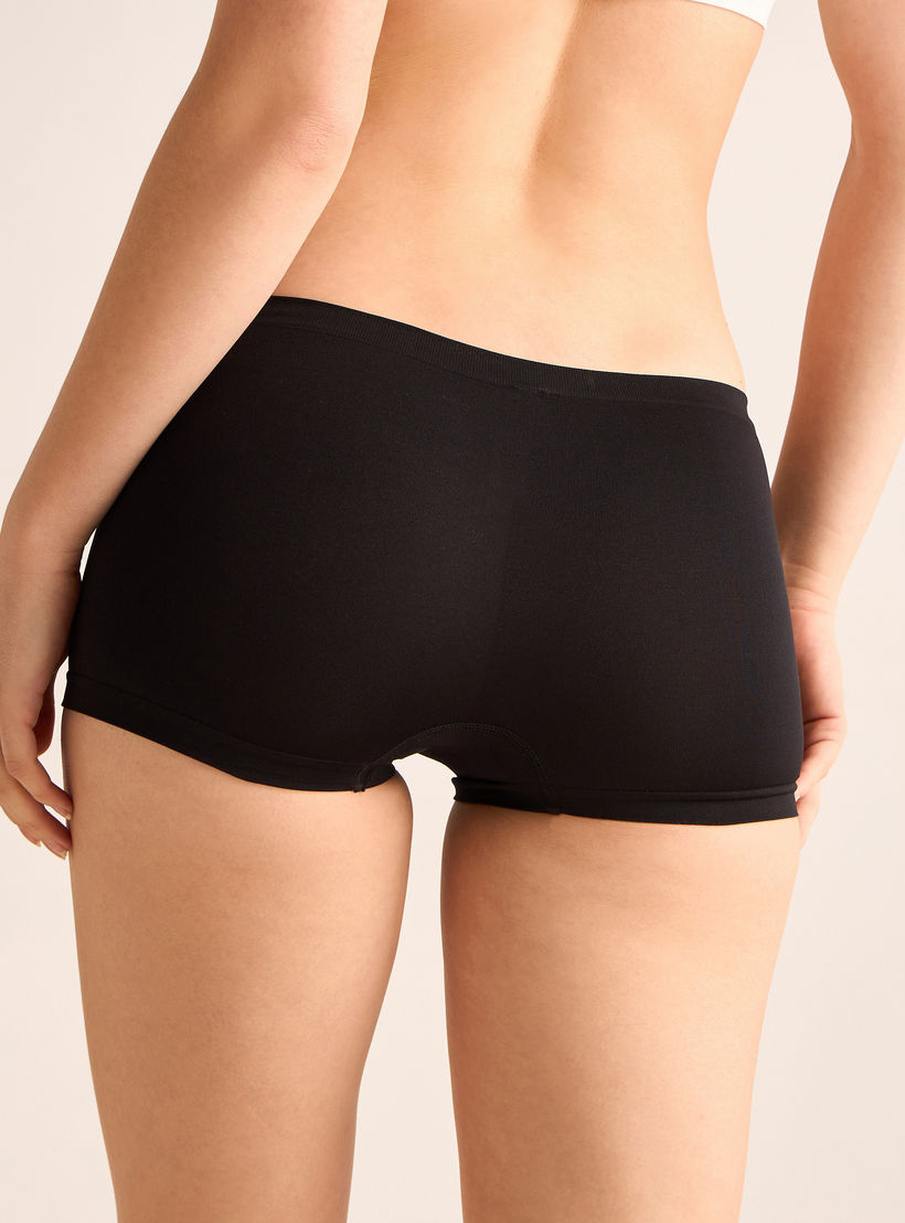 سراويل داخلية بوي شورت سادة بخصر مطّاطي - طقم قطعتين-women-clothing-lingerie-panties-image-4