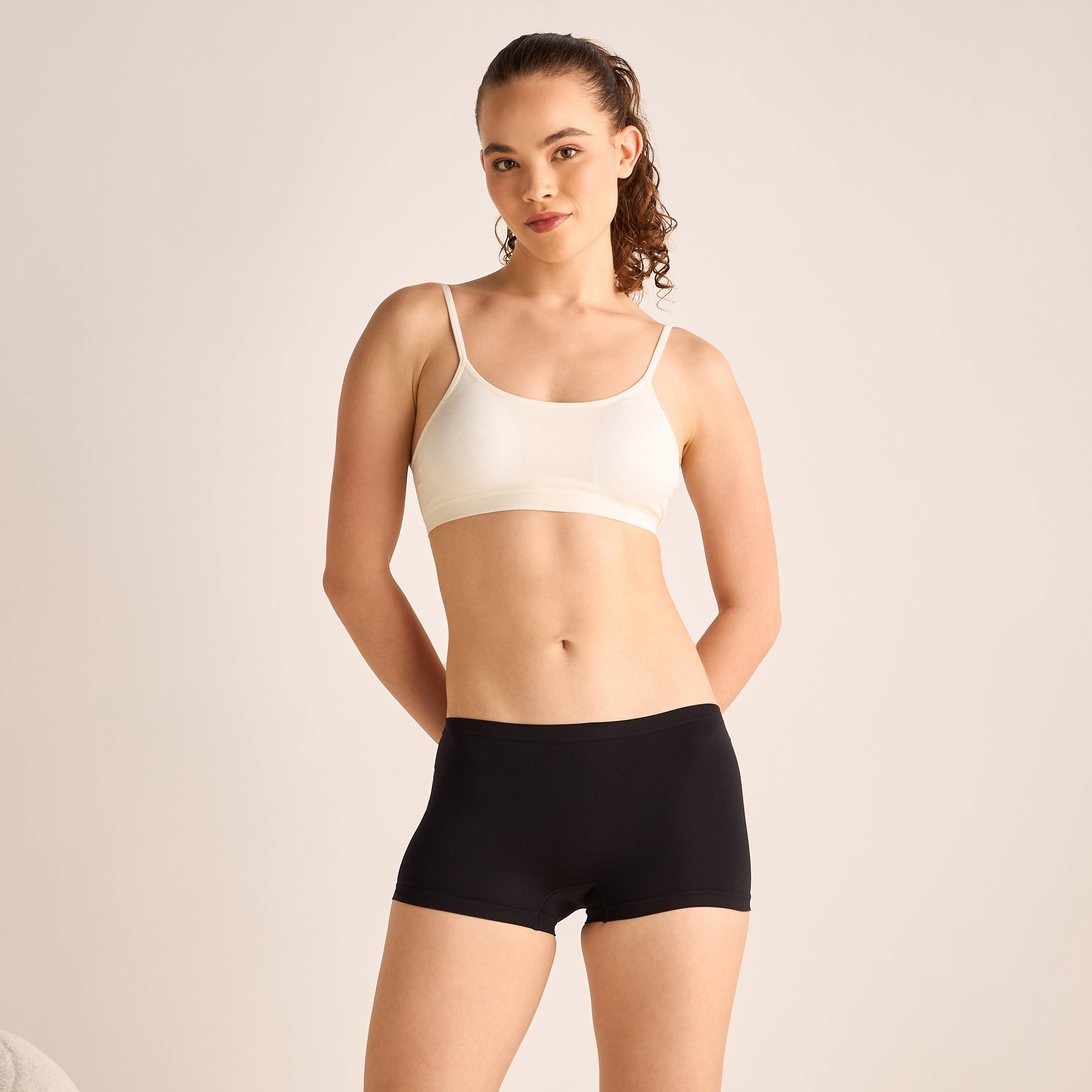 سراويل داخلية بوي شورت سادة بخصر مطّاطي - طقم قطعتين-women-clothing-lingerie-panties-image-2