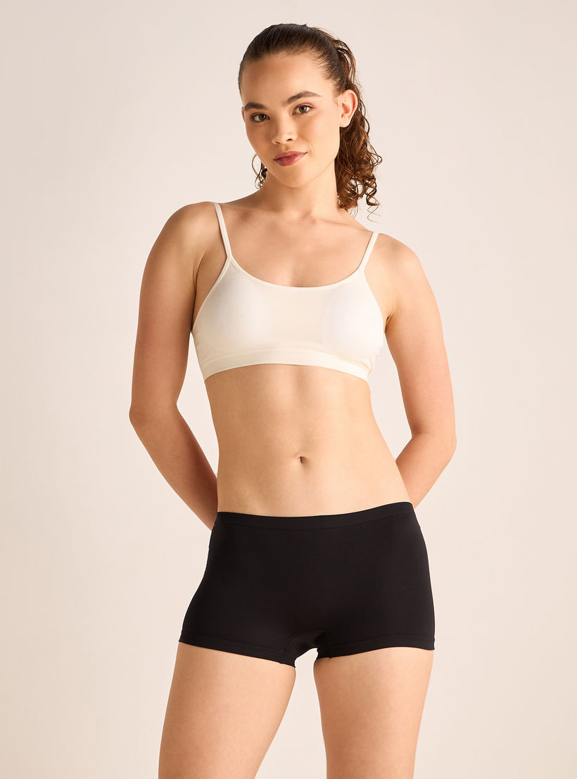 سراويل داخلية بوي شورت سادة بخصر مطّاطي - طقم قطعتين-women-clothing-lingerie-panties-image-2