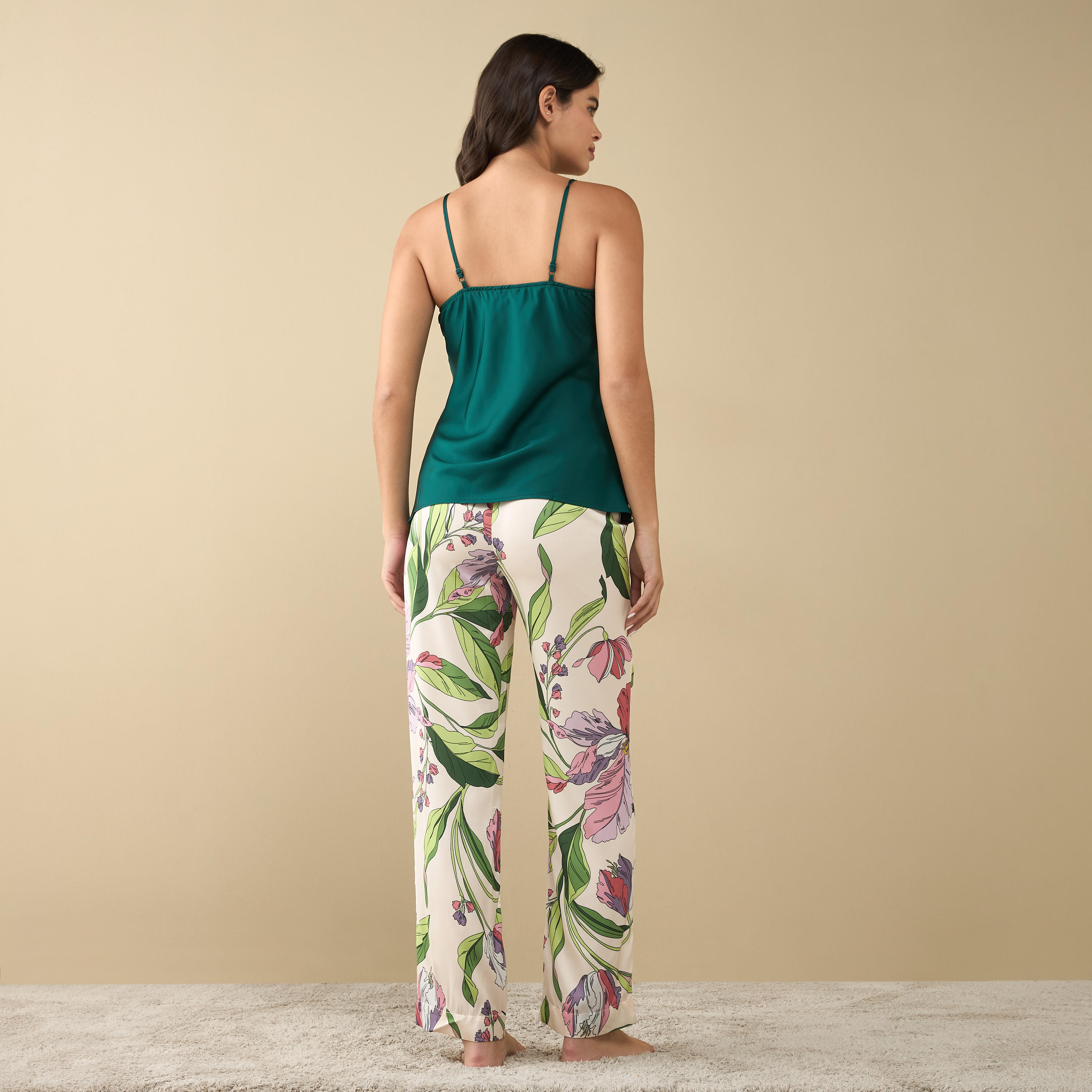 Solid Sweetheart Neck Sleeveless Top and Floral Print Pyjama Set-women-clothing-nightwear-pyjamas-longsets-image-4