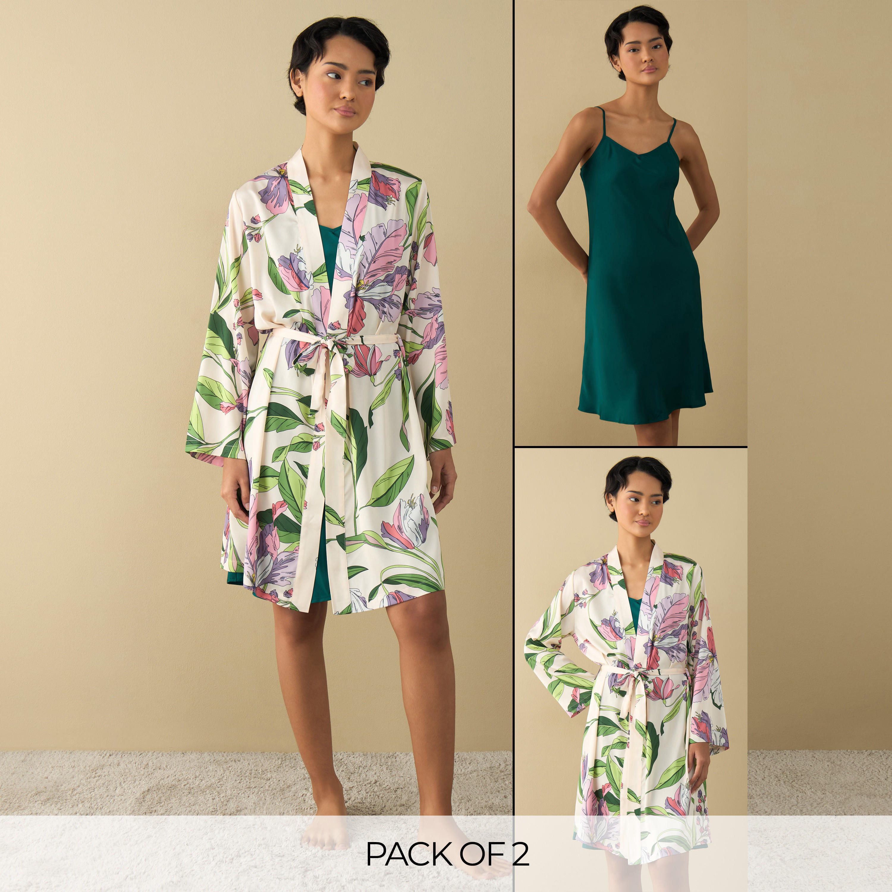 طقم فستان نوم وروب بطبعات أزهار-women-clothing-nightwear-pyjamas-shortsets-image-1