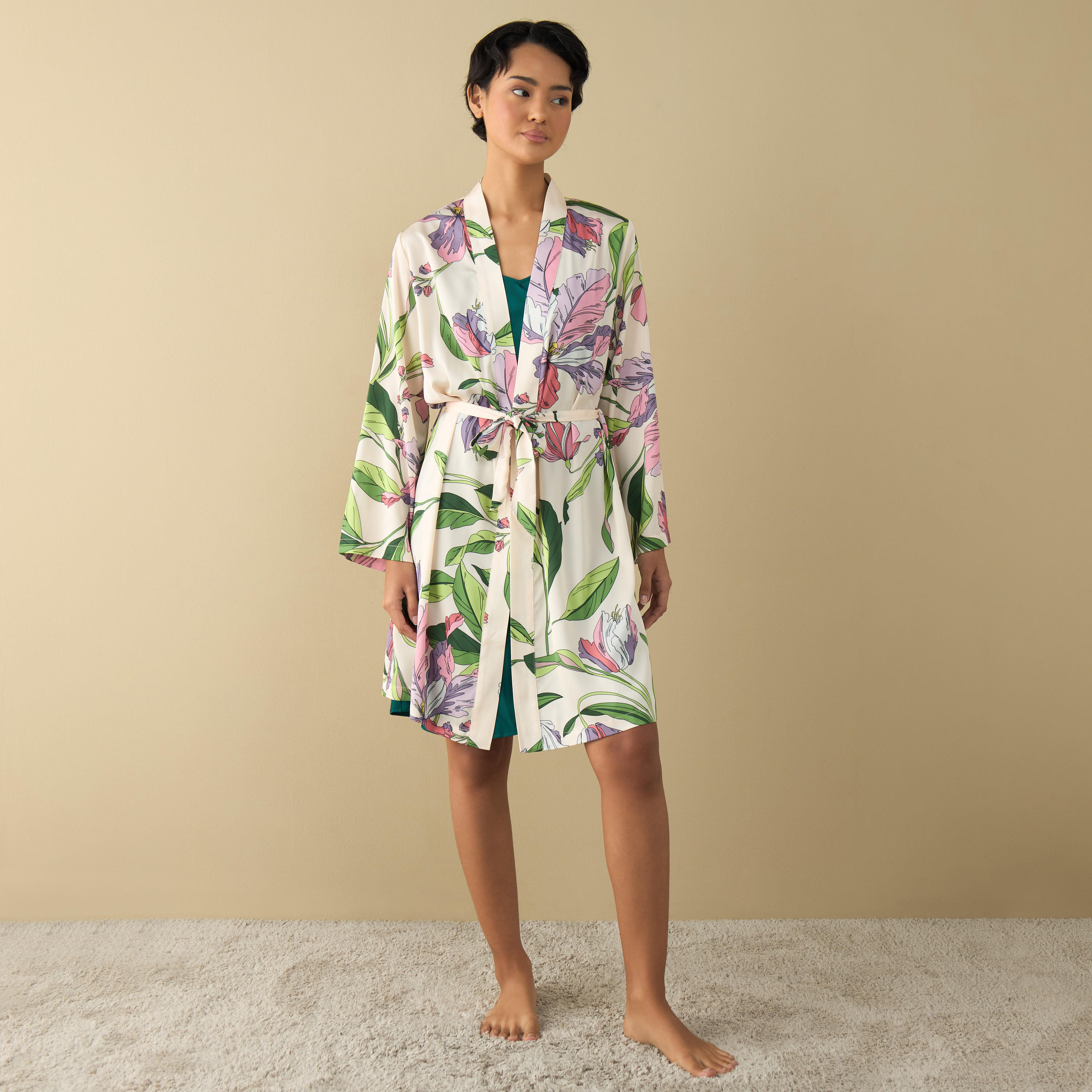 Floral Print Night Robe with Slip Dress-women-clothing-nightwear-pyjamas-shortsets-image-2