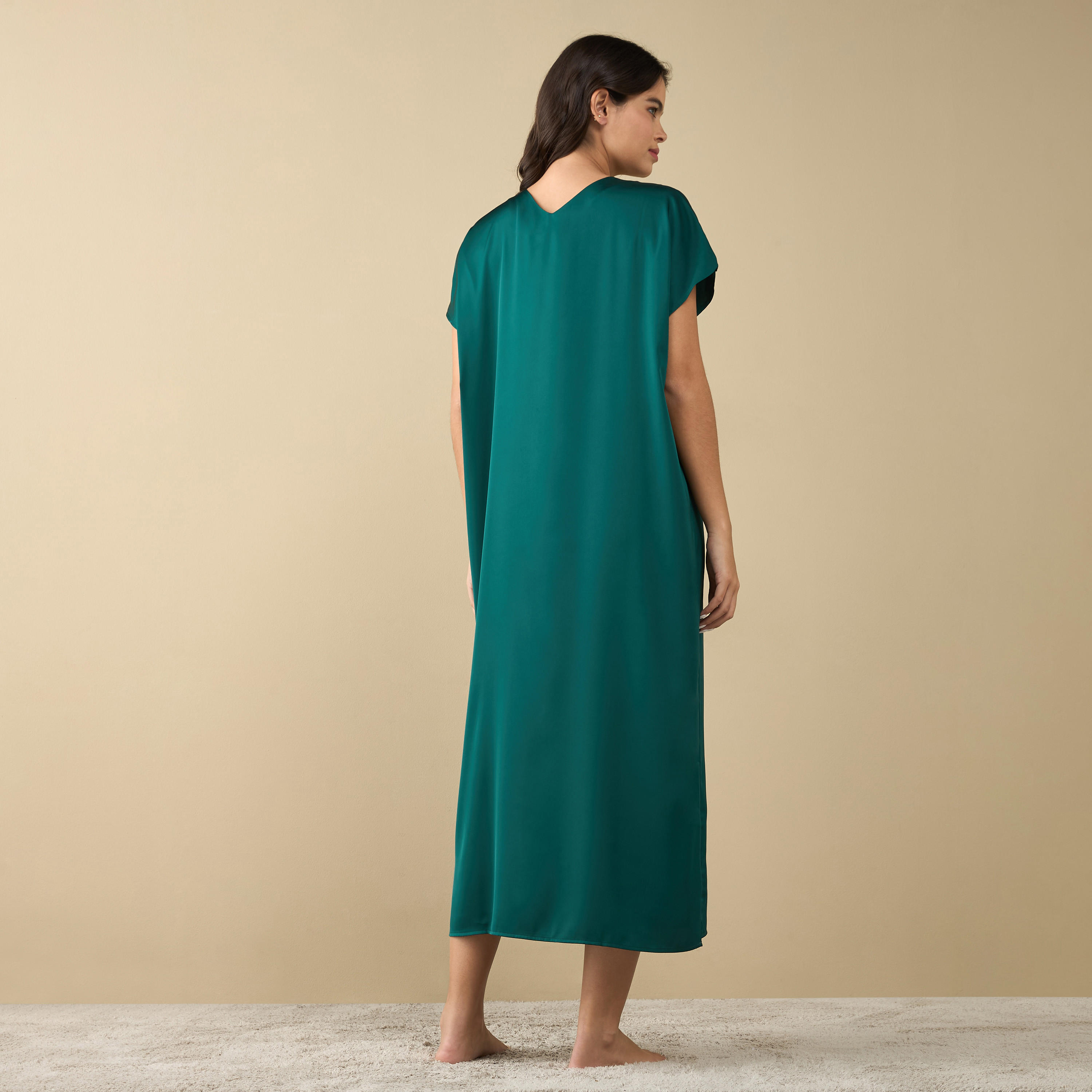 V-neck Satin Night Gown with Short Sleeves-women-clothing-nightwear-nighties-image-3