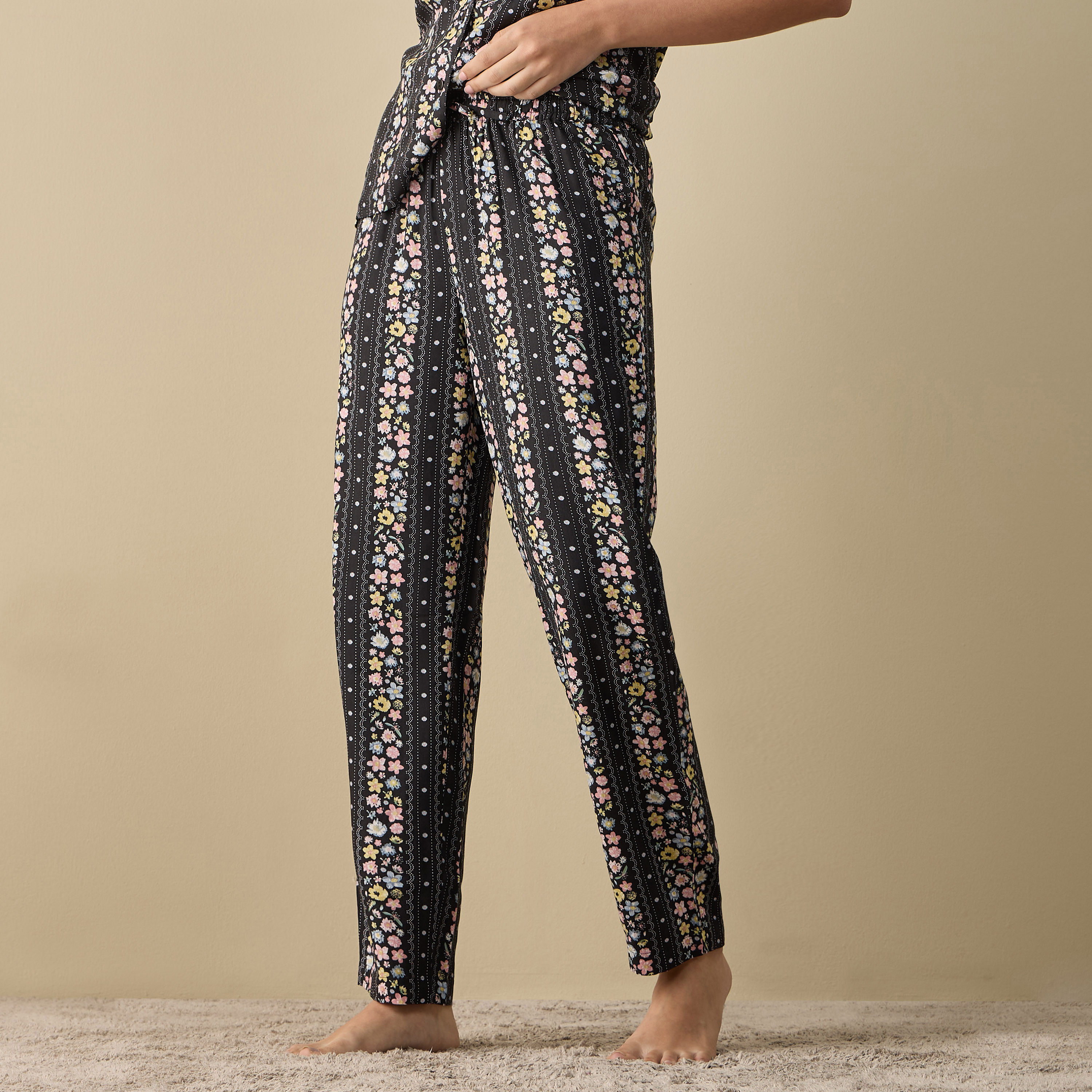 Floral Print Short Sleeves Viscose Shirt and Pyjama Set-women-clothing-nightwear-pyjamas-longsets-image-3