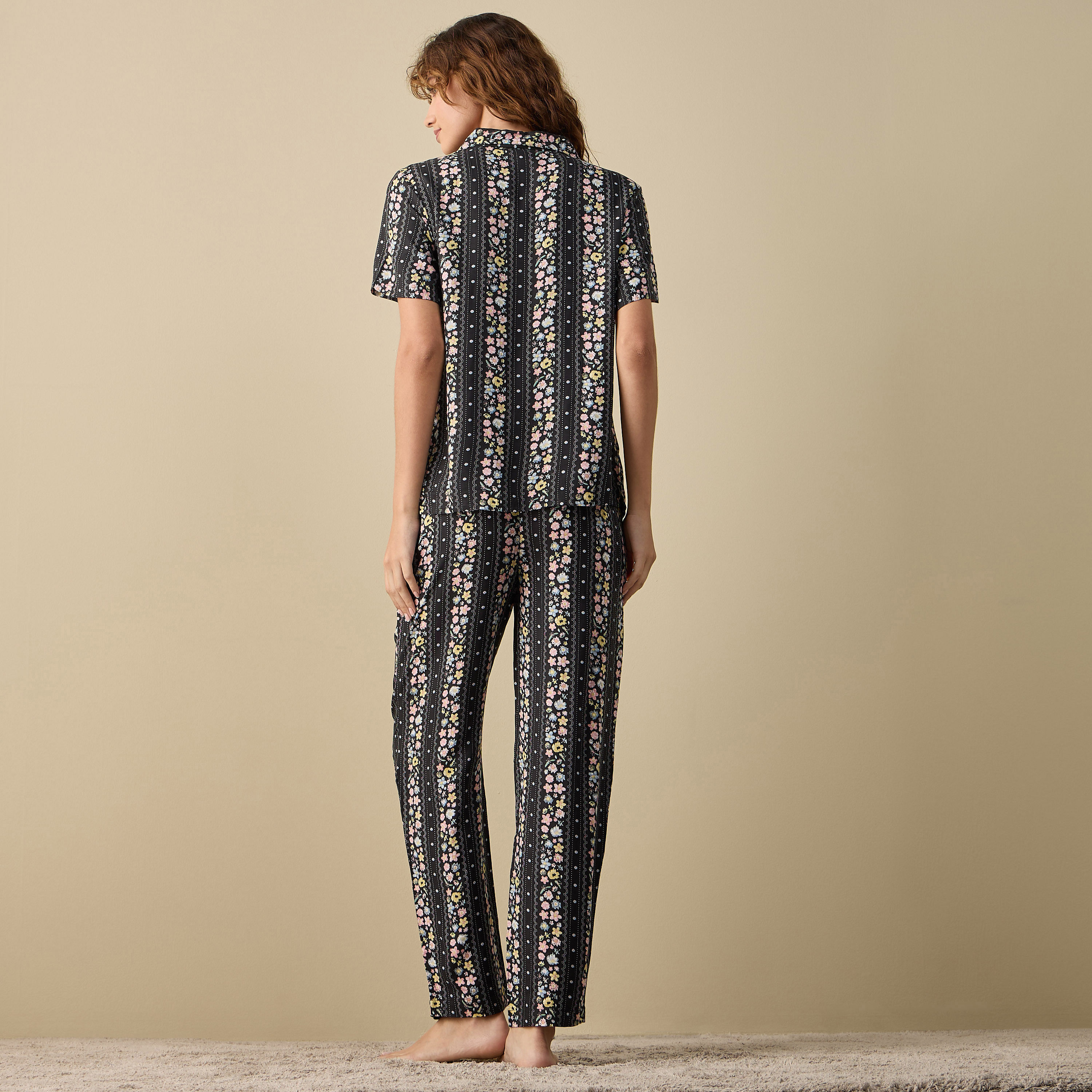 Floral Print Short Sleeves Viscose Shirt and Pyjama Set-women-clothing-nightwear-pyjamas-longsets-image-4