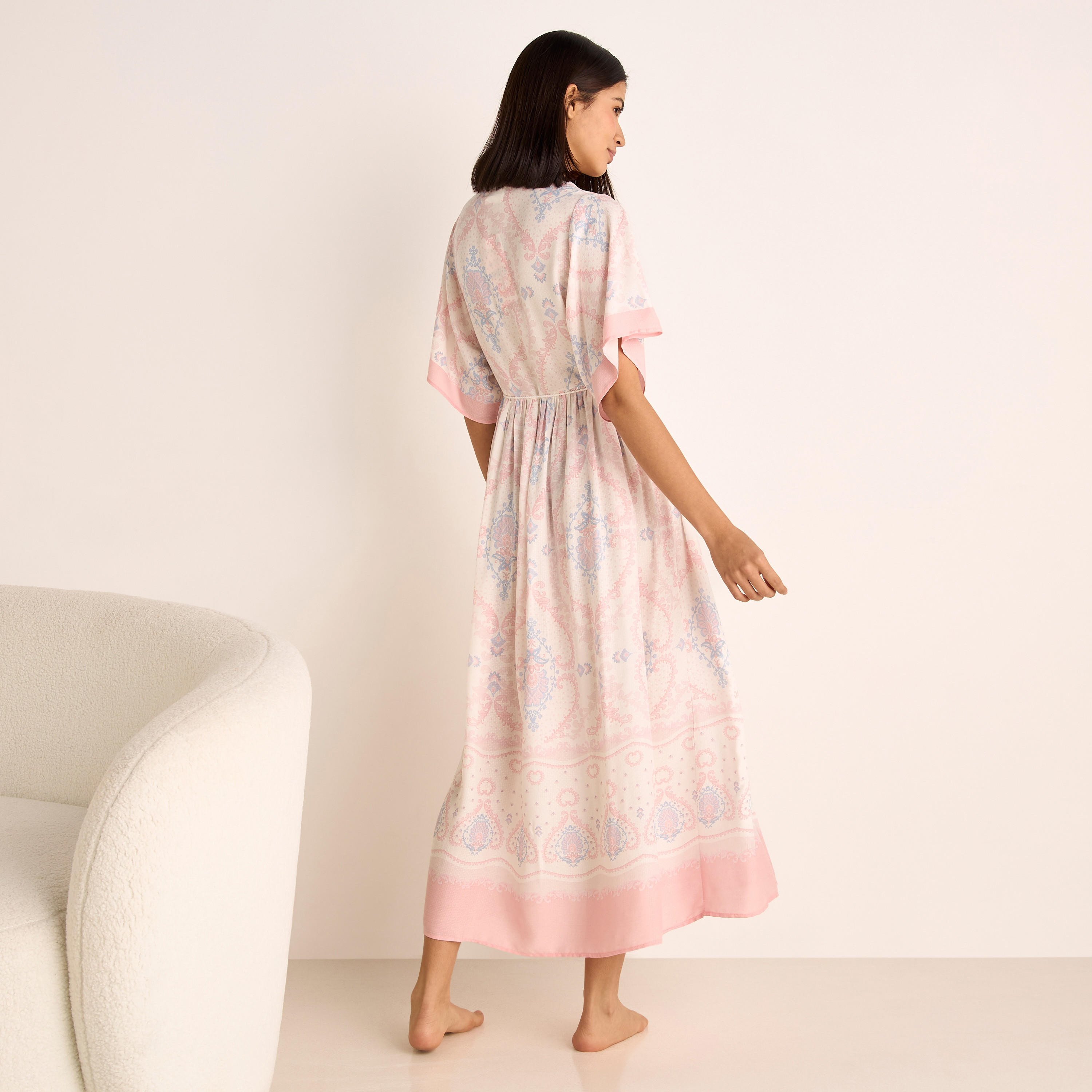 Printed Night Dress with V-neck and Tie-Up Detail-women-clothing-nightwear-nighties-image-3