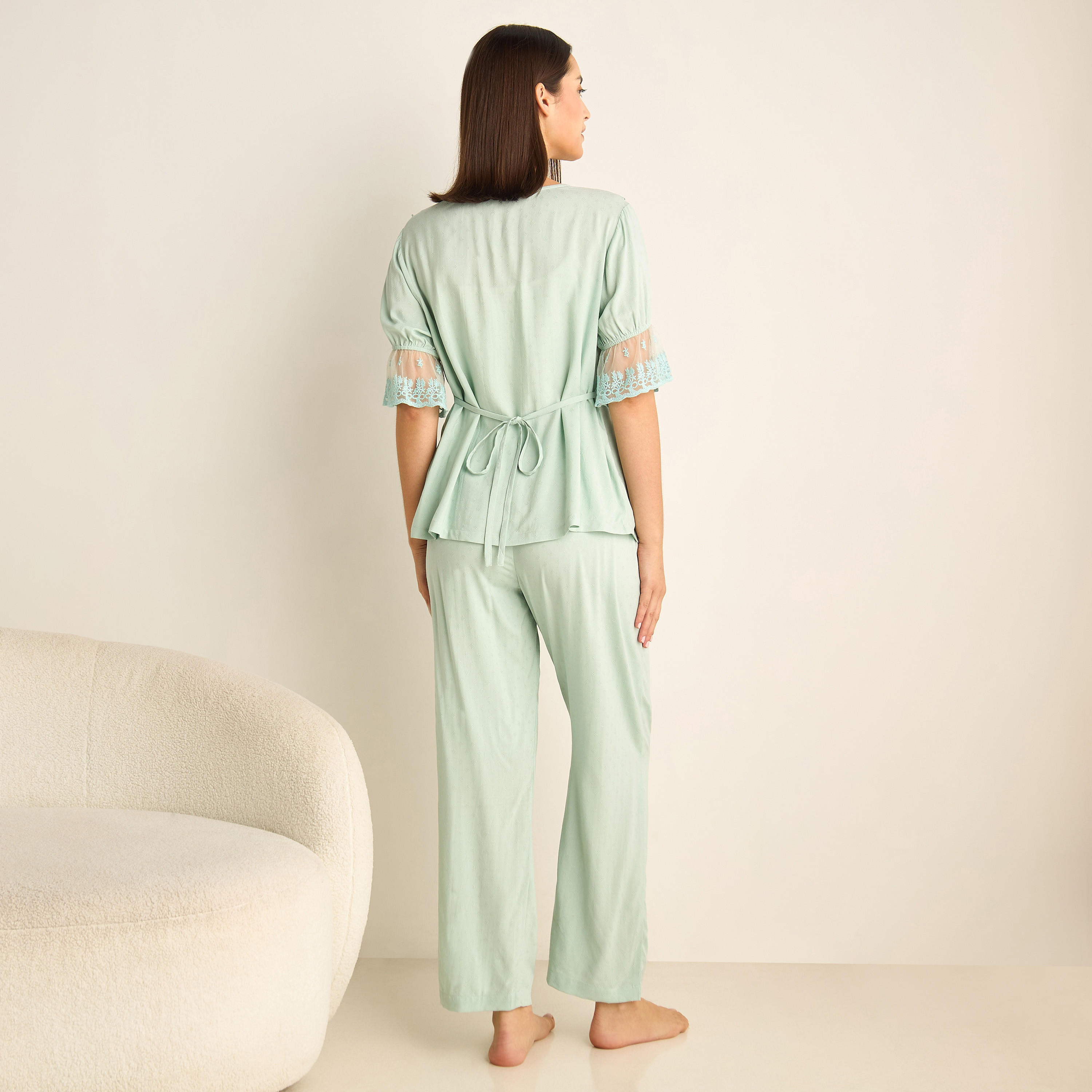 طقم بلوزة وبنطلون بيجاما بتزيينات دانتيل للحوامل-women-clothing-maternity-nightwear-image-3