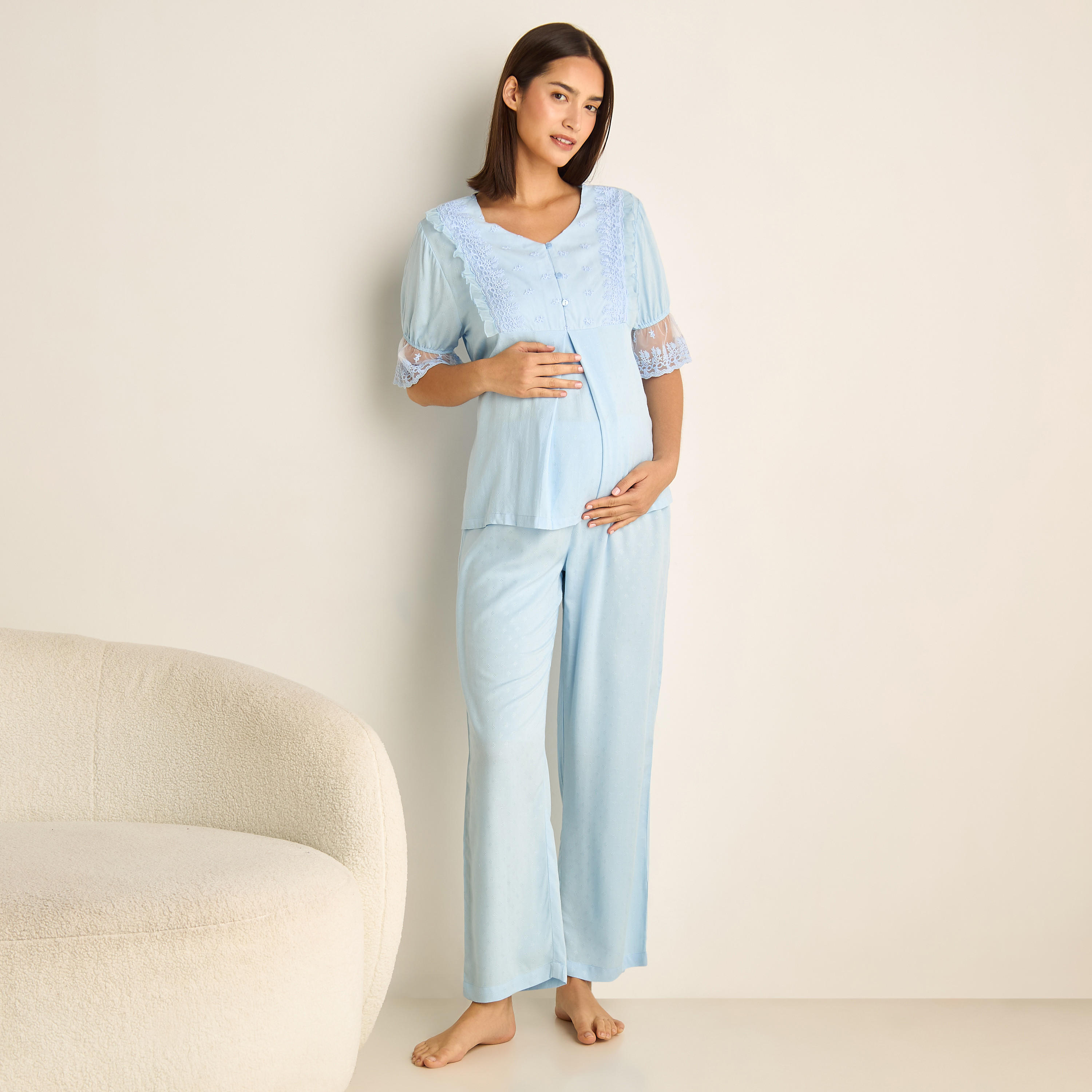 Lace Textured Maternity Top and Pyjama Set-women-clothing-maternity-nightwear-image-8